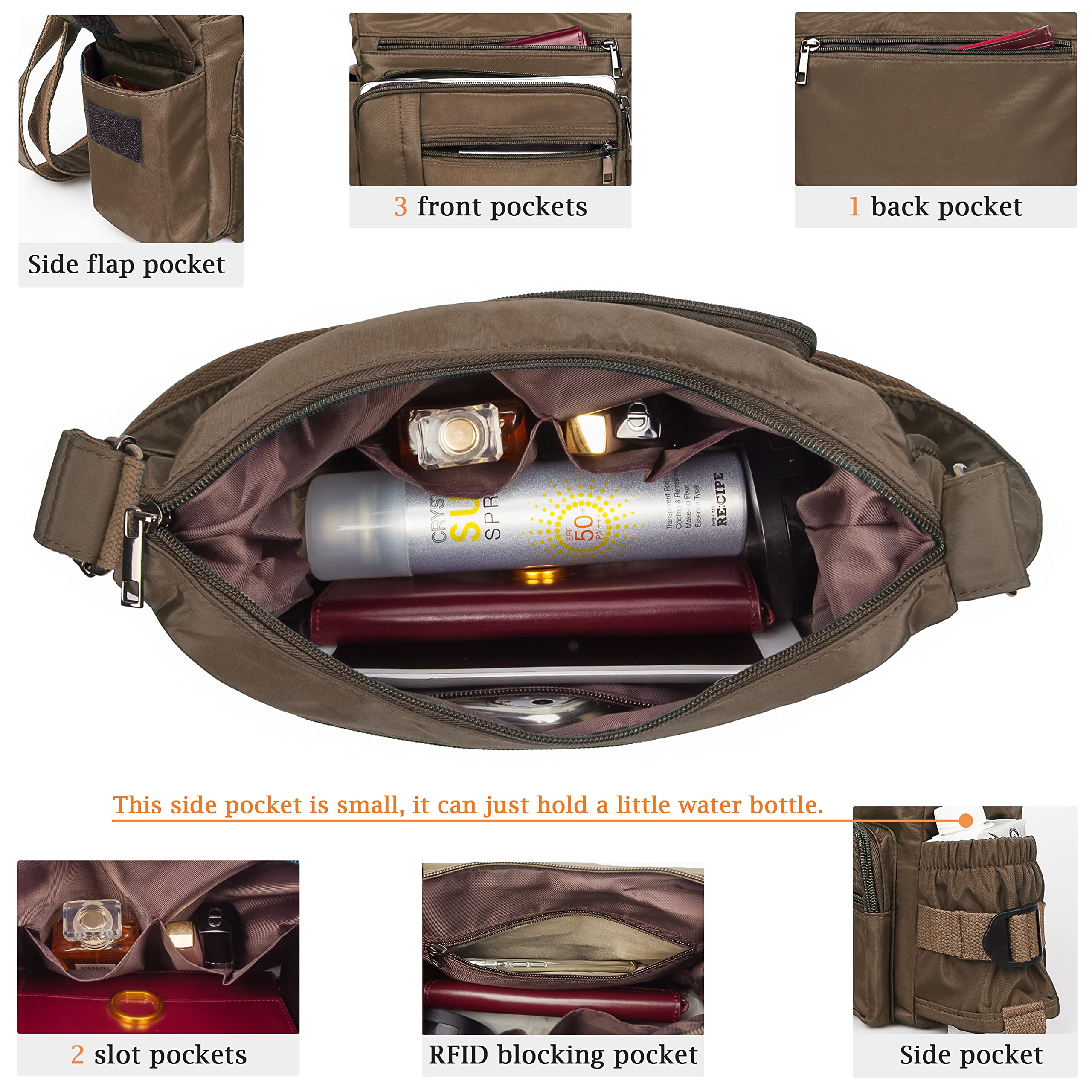 VOLGANIK ROCK RFID Anti Thief Crossbody Bag for Women Waterproof Shoulder Bag Messenger Bag Casual Nylon Purse Handbag