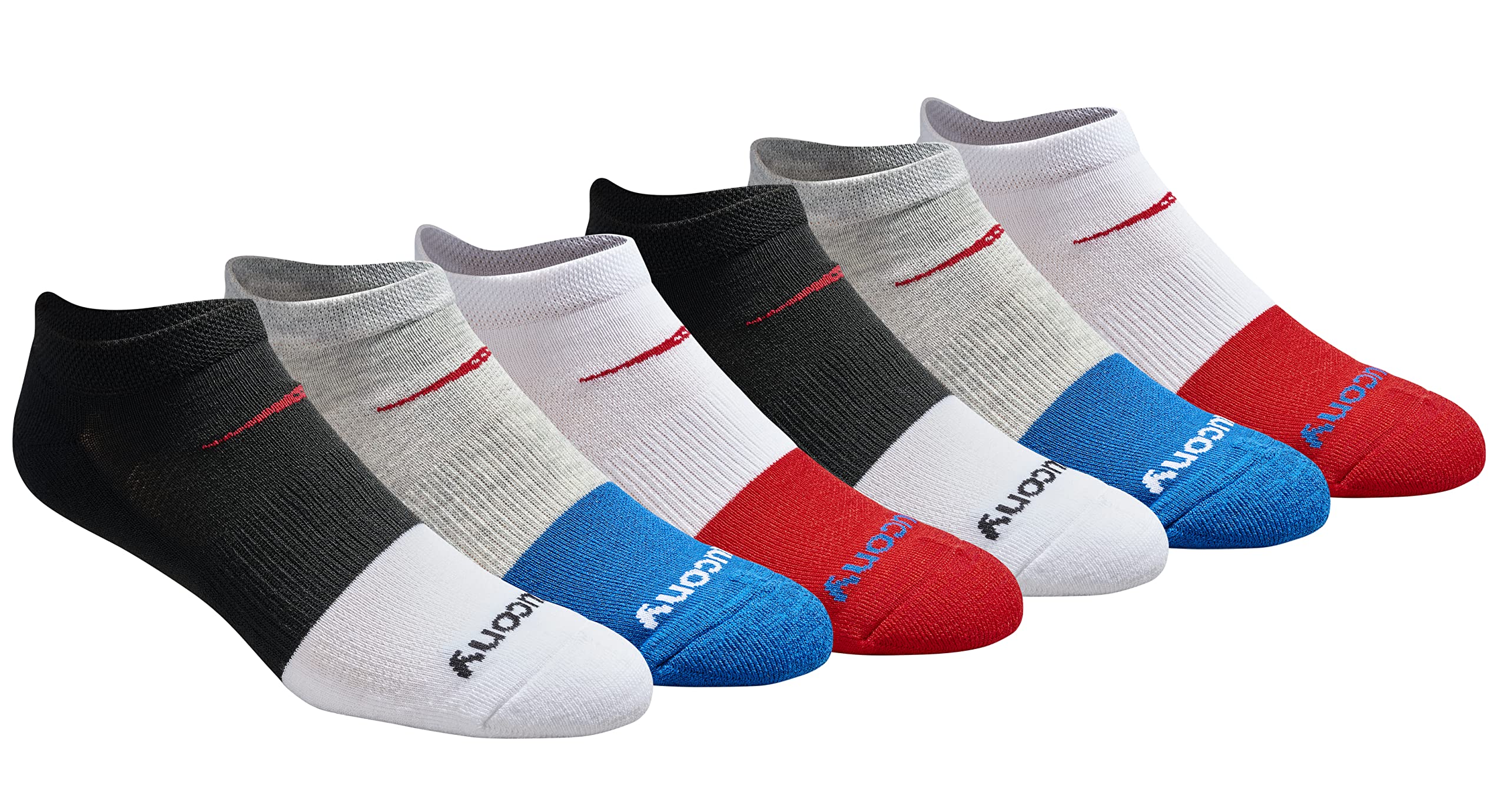 Saucony Men's RunDry Mesh Ventilating Comfort Fit Performance No-Show Socks, Available in M-XXL (6, 12, 18, Basic Fashion Assorted (6 Pairs), X-Large