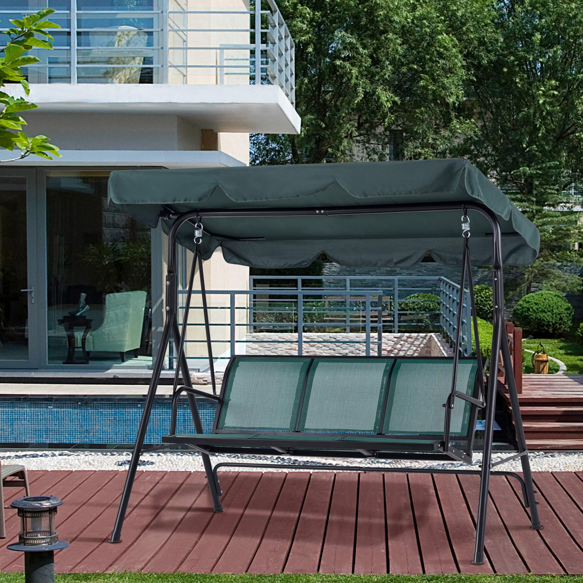 MCombo Outdoor Patio Canopy Swing Chair 3-Person, Steel Frame Textilence Seats Swing Glider, 4507 (Green)