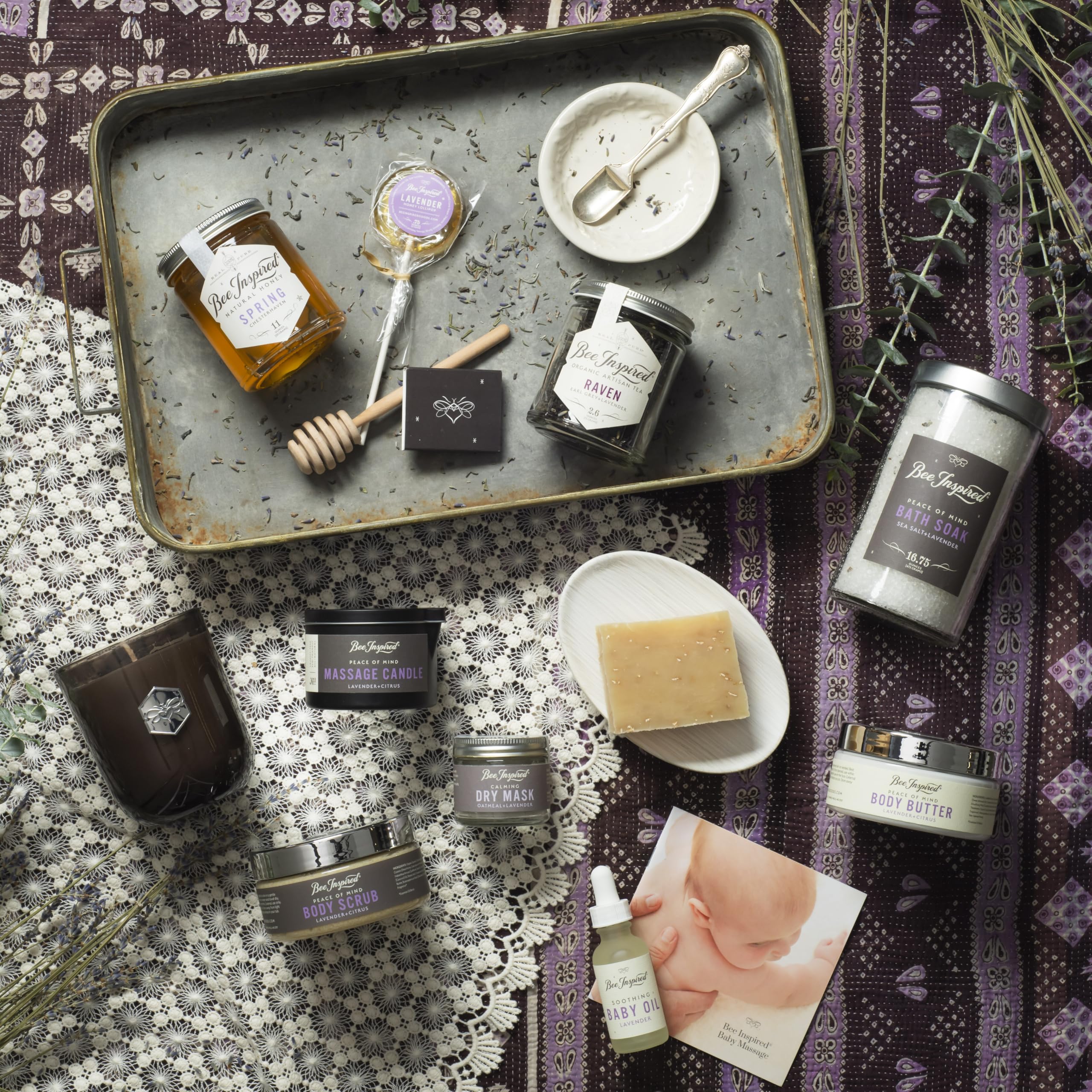 Bee Inspired Lavender Experience Set - Luxury Lavender Skincare Kit - Premium Organic Self-Care Gift Set for Sensitive Skin | High-End Lavender Beauty Products | Lavender Lovers & Spa Enthusiasts