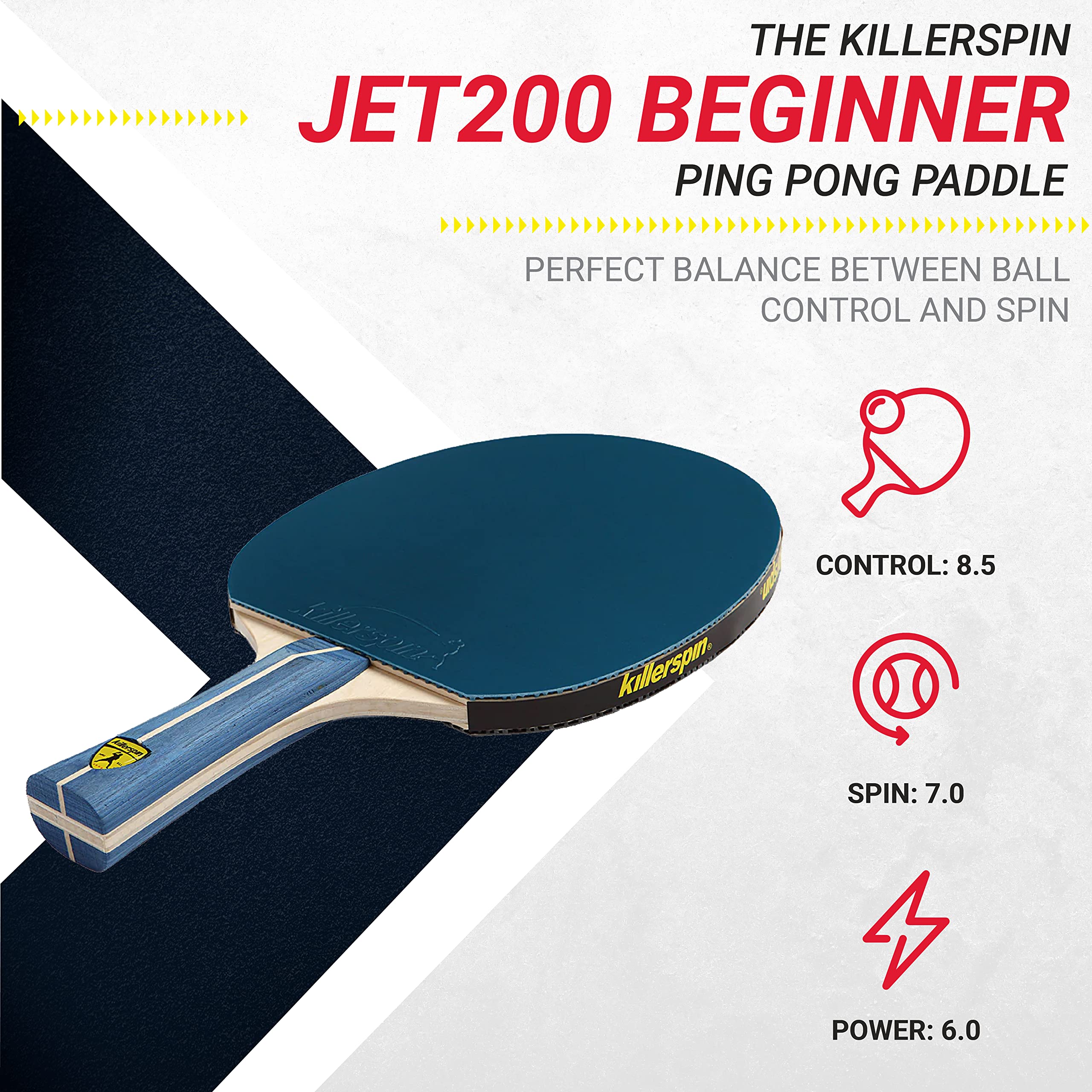 Killerspin Recreational Ping Pong Paddle, Table Tennis Racket With Wood Blade, Jet Basic Rubber,Navy Blue