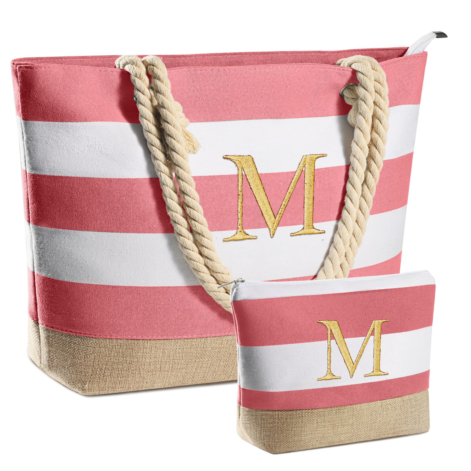 YOOLIFE Mothers Day Gifts - Personalized Birthday Gifts for Mom, Mothers Day Gifts for Mom, Mother In Law Gifts, Mom Gifts, Mothers Day Gifts from Daughter, New Mom Gifts, Initial Beach Bag Pink M