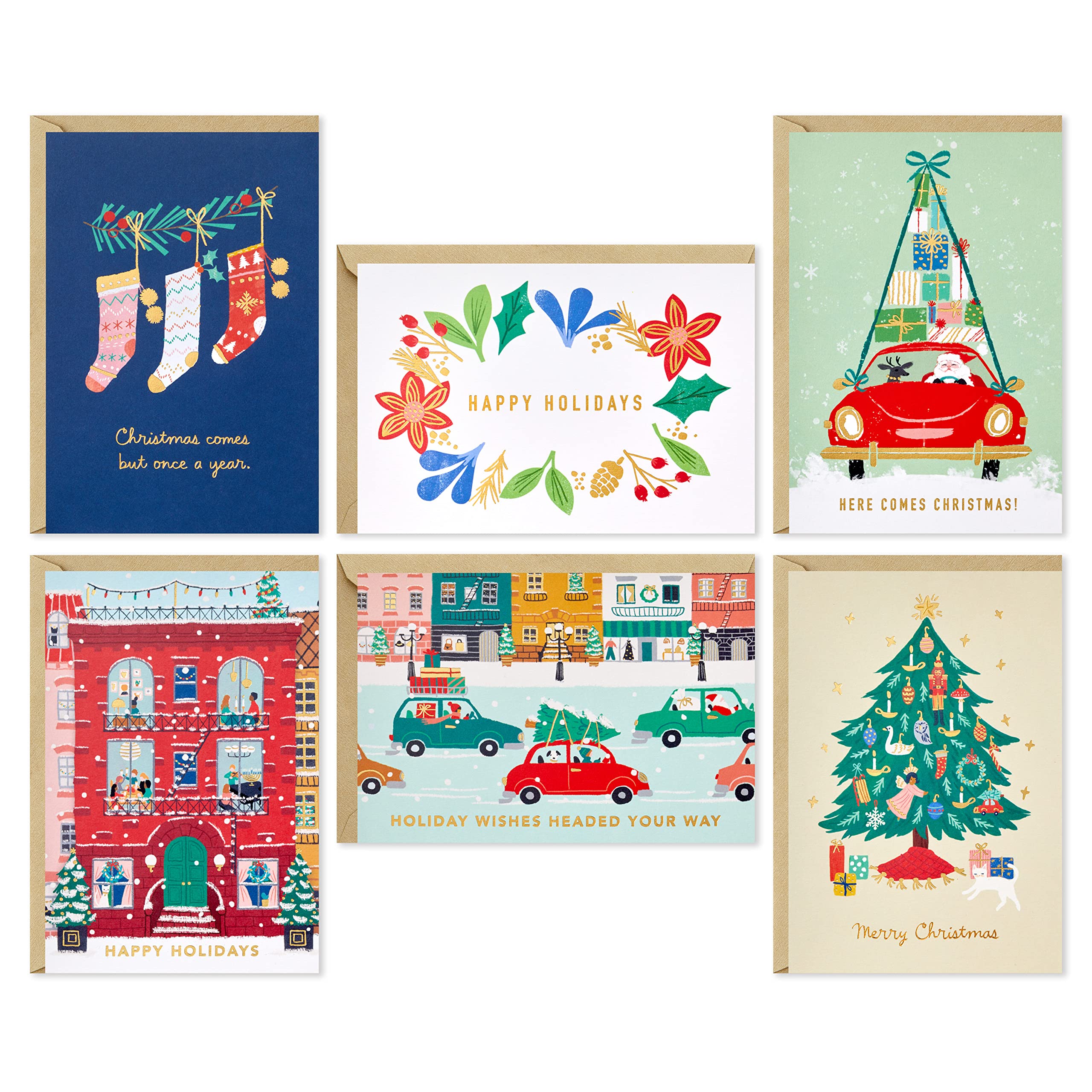 Hallmark Boxed Christmas Cards Assortment, Vintage Holidays (6 Designs, 36 Cards with Envelopes)