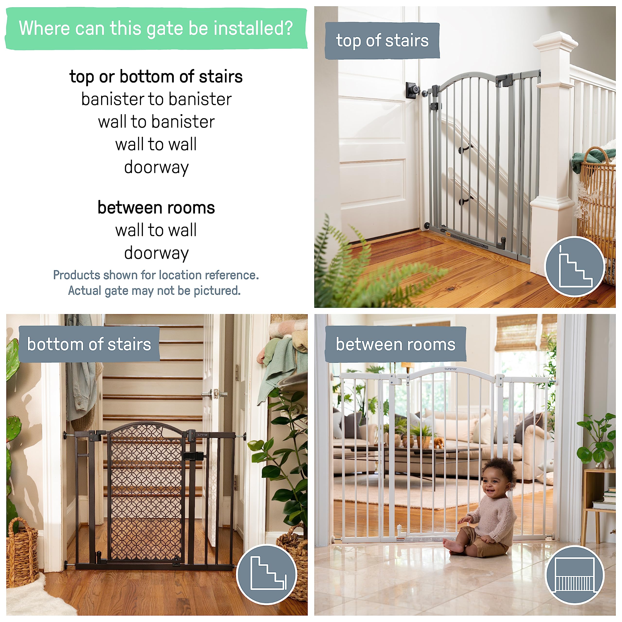 Summer Infant Modern Home Walk-Thru Safety Pet and Baby Gate, 28"-42" Wide, 30" Tall, Pressure or Hardware Mounted, Install on Wall or Banister in Doorway or Stairway, Auto Close Door - Gray