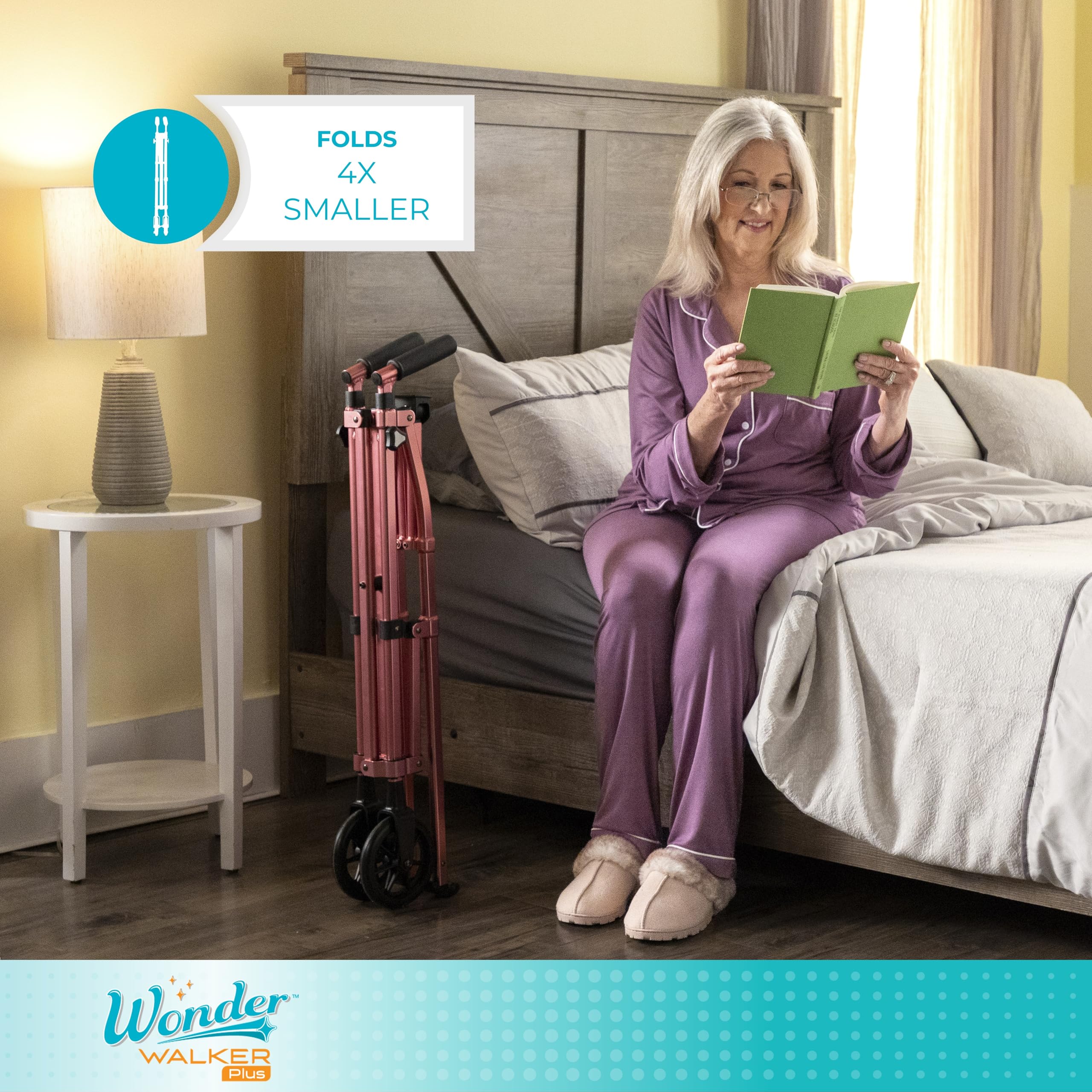 Stander Wonder Walker Plus, Lightweight Folding Mobility Aid for Adults, Seniors, and Elderly, Collapsible Travel EZ Fold-N-Go with Wheels, Glides, & Basket, Cobalt Blue
