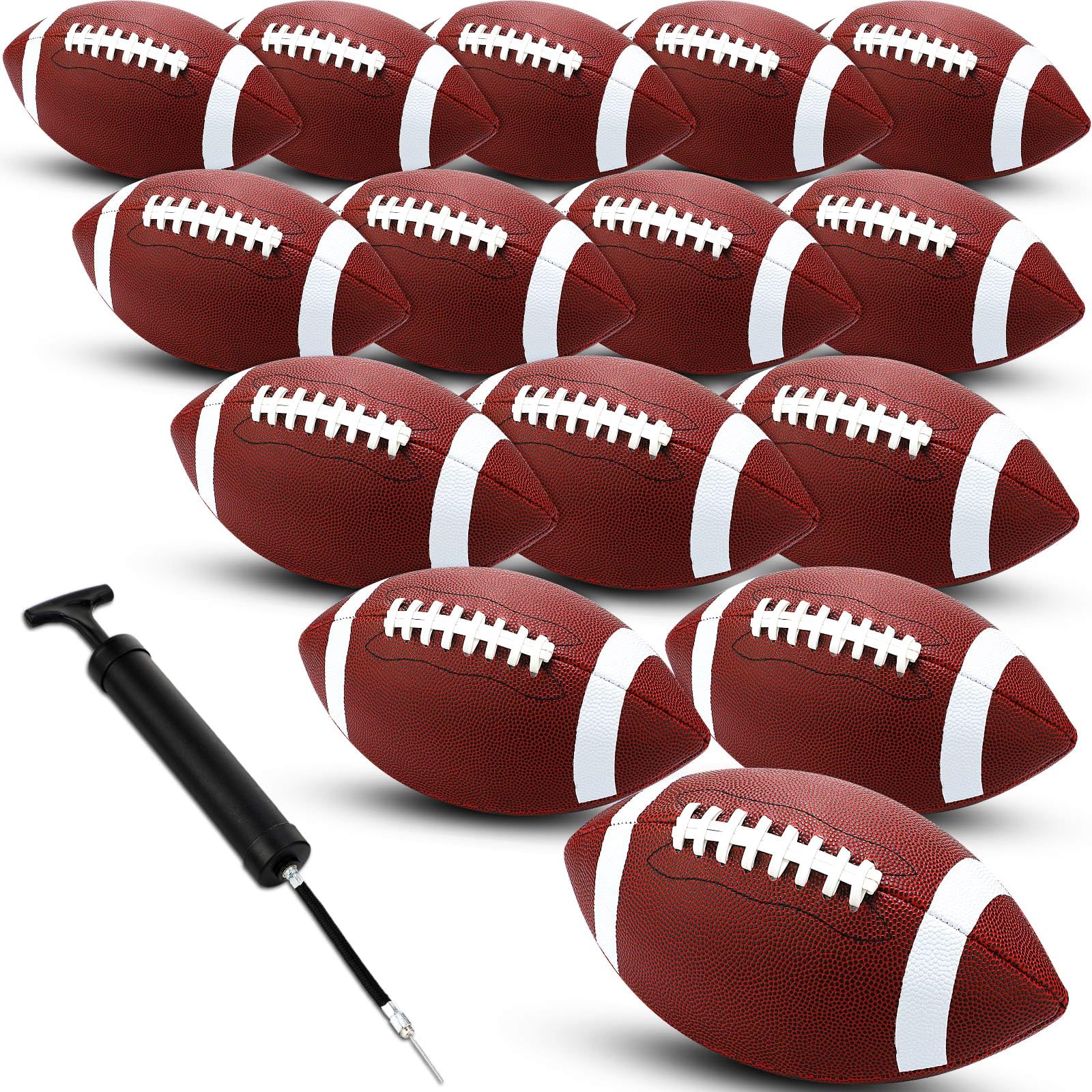 Jerify Composite Leather Footballs Official Size Composite Leather Balls Leather Inflatable Footballs with Pump Indoor Outdoor Footballs Bulk for Training and Recreational Play(15 Pcs)