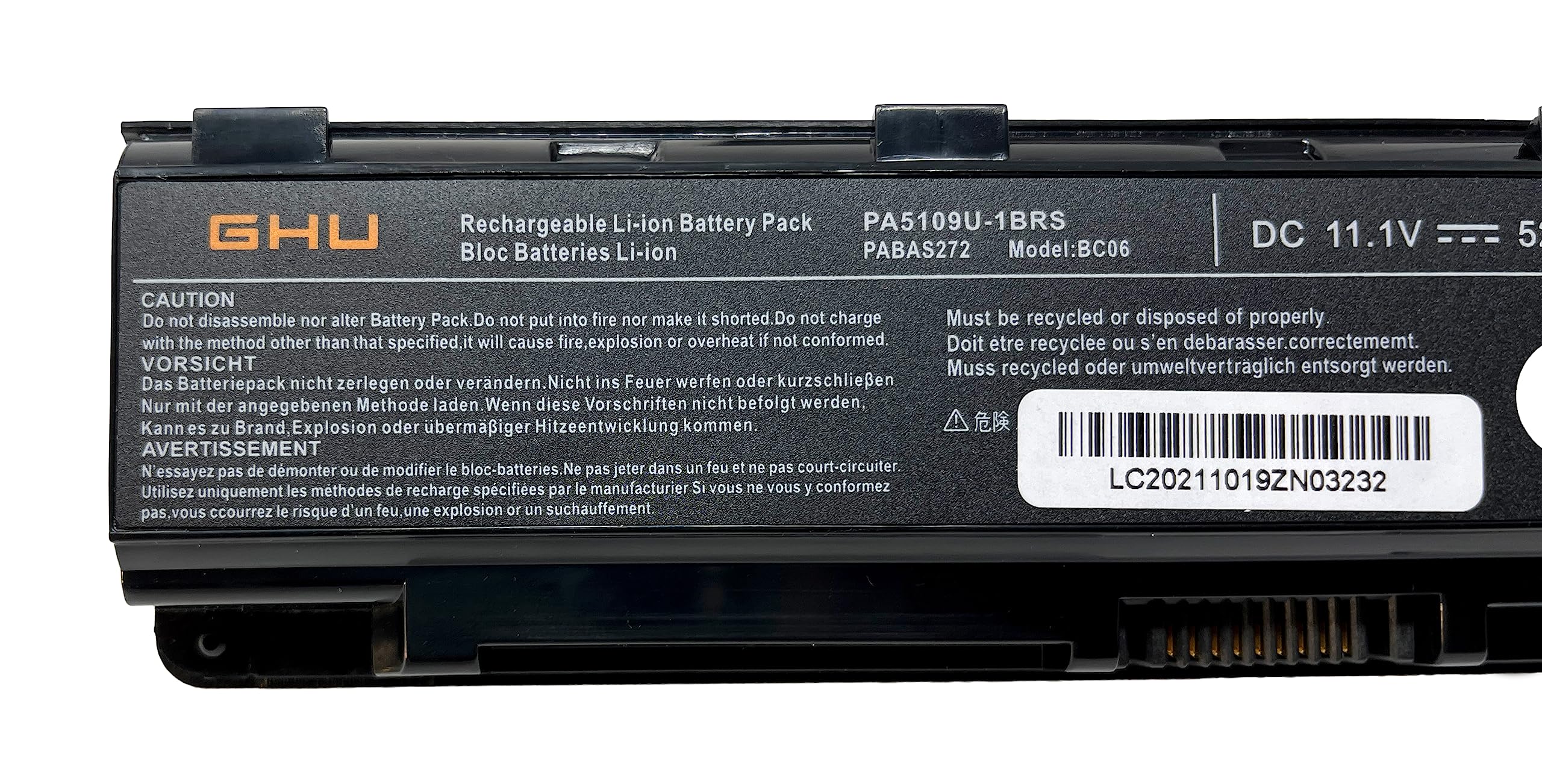 GHU New Replacement Laptop Battery 58 WH PA5109U-1BRS Compatible with Toshiba Satellite PABAS271 PABAS272 PABAS273 C855 C855D L855 L875 P855 P875 S855 S875 PA5110U-1BRS PA5108U-1BRS C55-A