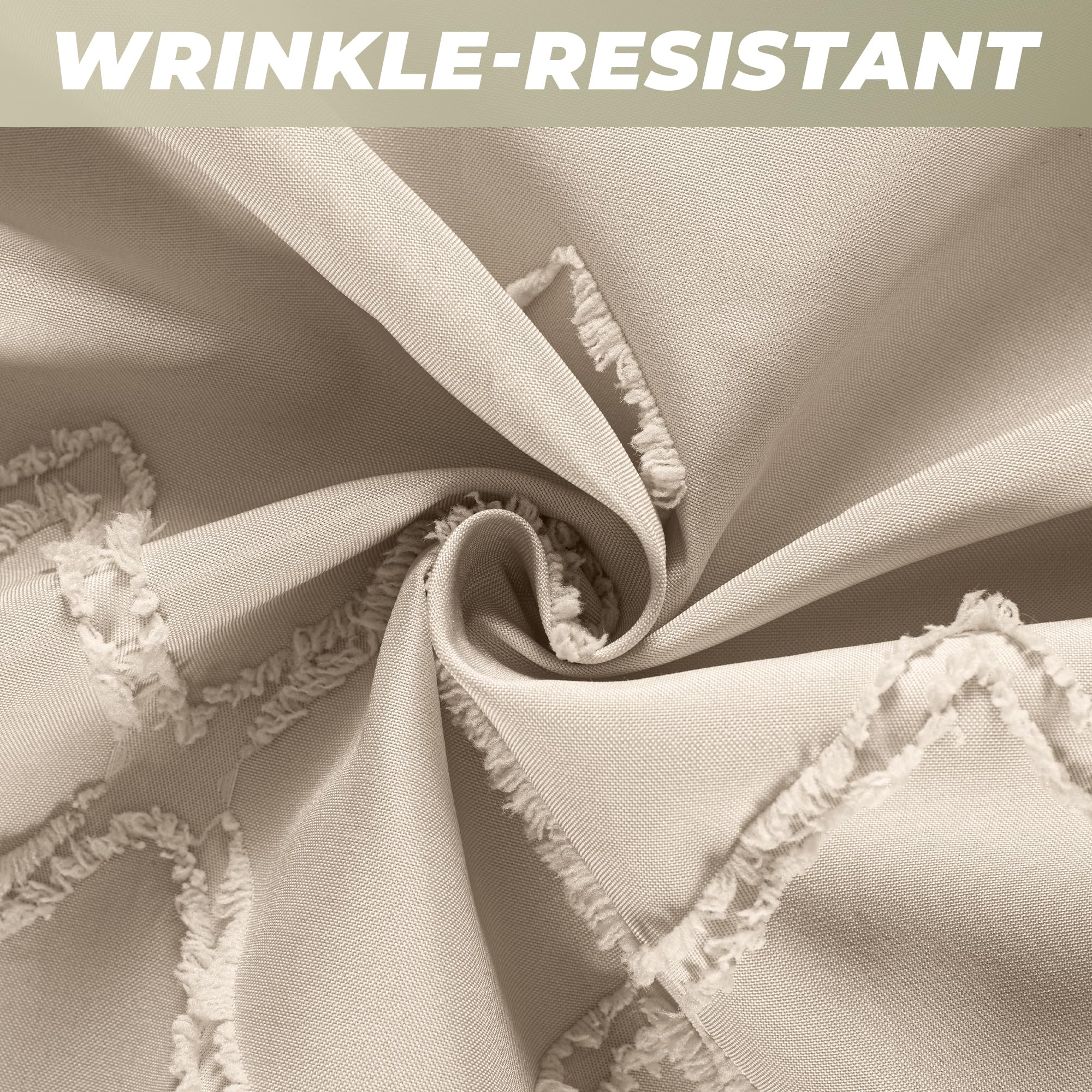 Seasonwood Beige Shower Curtain, Boho Woven Tufted Geometric Fabric Shower Curtain for Bathroom Modern Shabby Chic Textured Waterproof Farmhouse Cloth Shower Curtains, 72 x 72 Inches