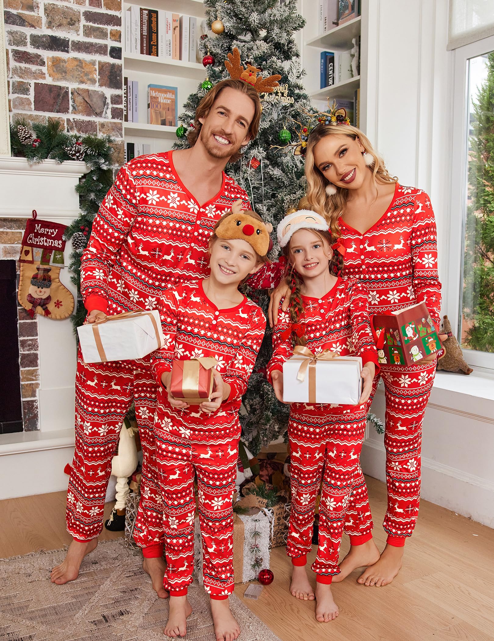 Ekouaer Christmas Pajamas for Family Matching Pj Sets Womens Mens Kids Pjs Long Sleeve Sleepwear Lounge Sets Outfits