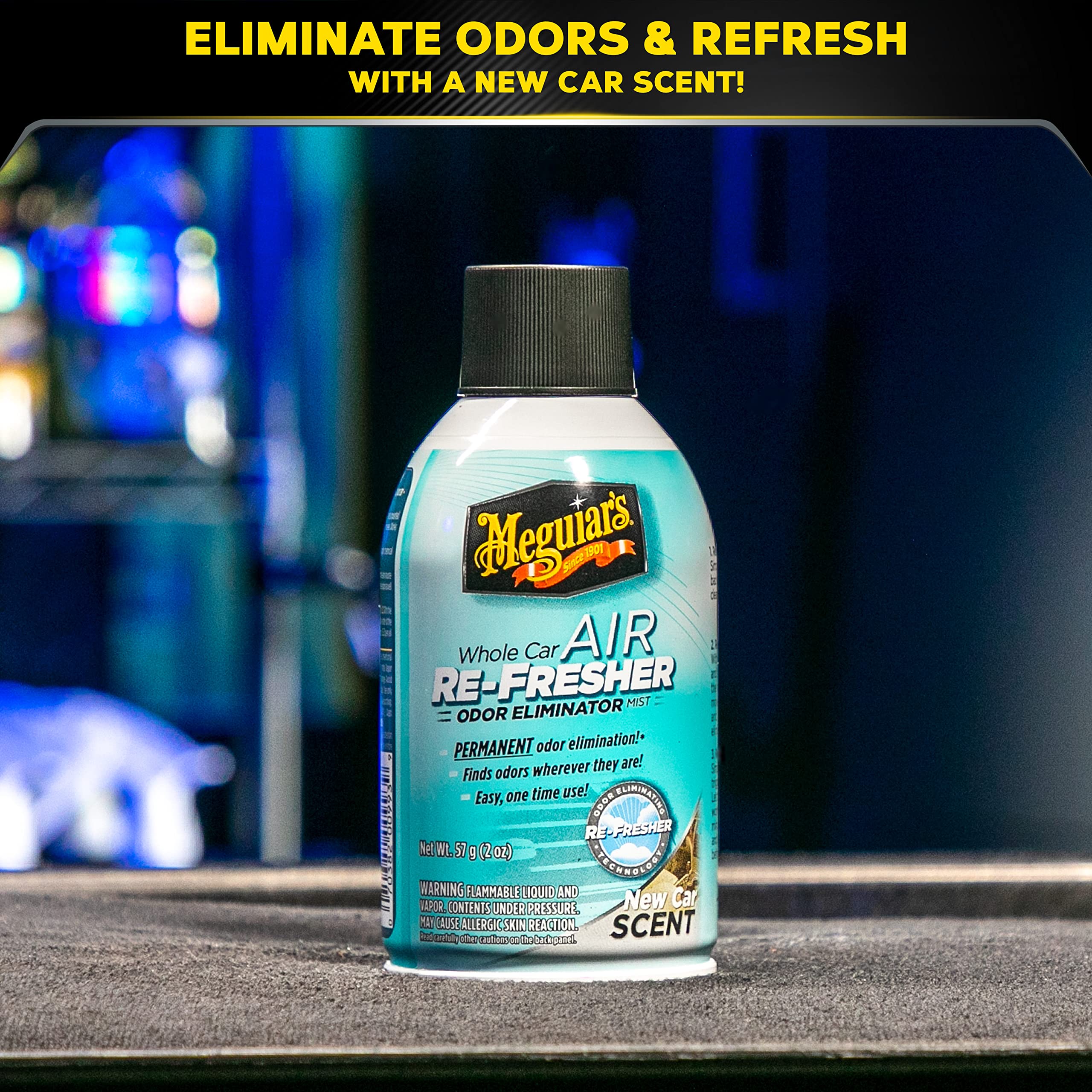 Meguiar's Whole Car Air Re-Fresher Odor Eliminator Mist - New Car Scent - Revitalize Your Car This Holiday Season and Permanently Remove Lingering Odors, 2 Oz Aerosol