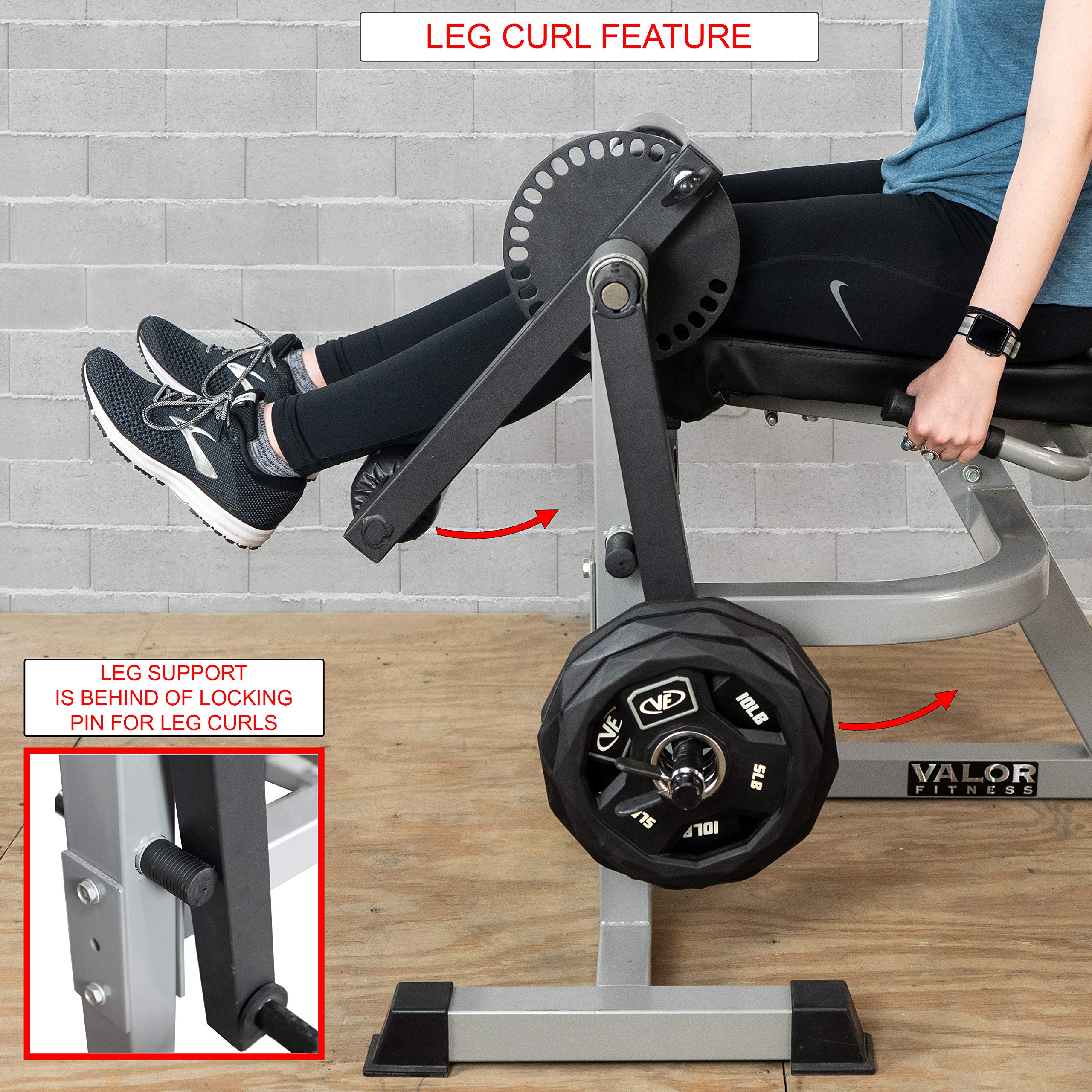 Valor Fitness Leg Extension and Leg Curl Machine - Adjustable - 8 Thigh, 6 Back Positions - Plate Loaded Max 150 lbs - Home Gym Lower Body Workout