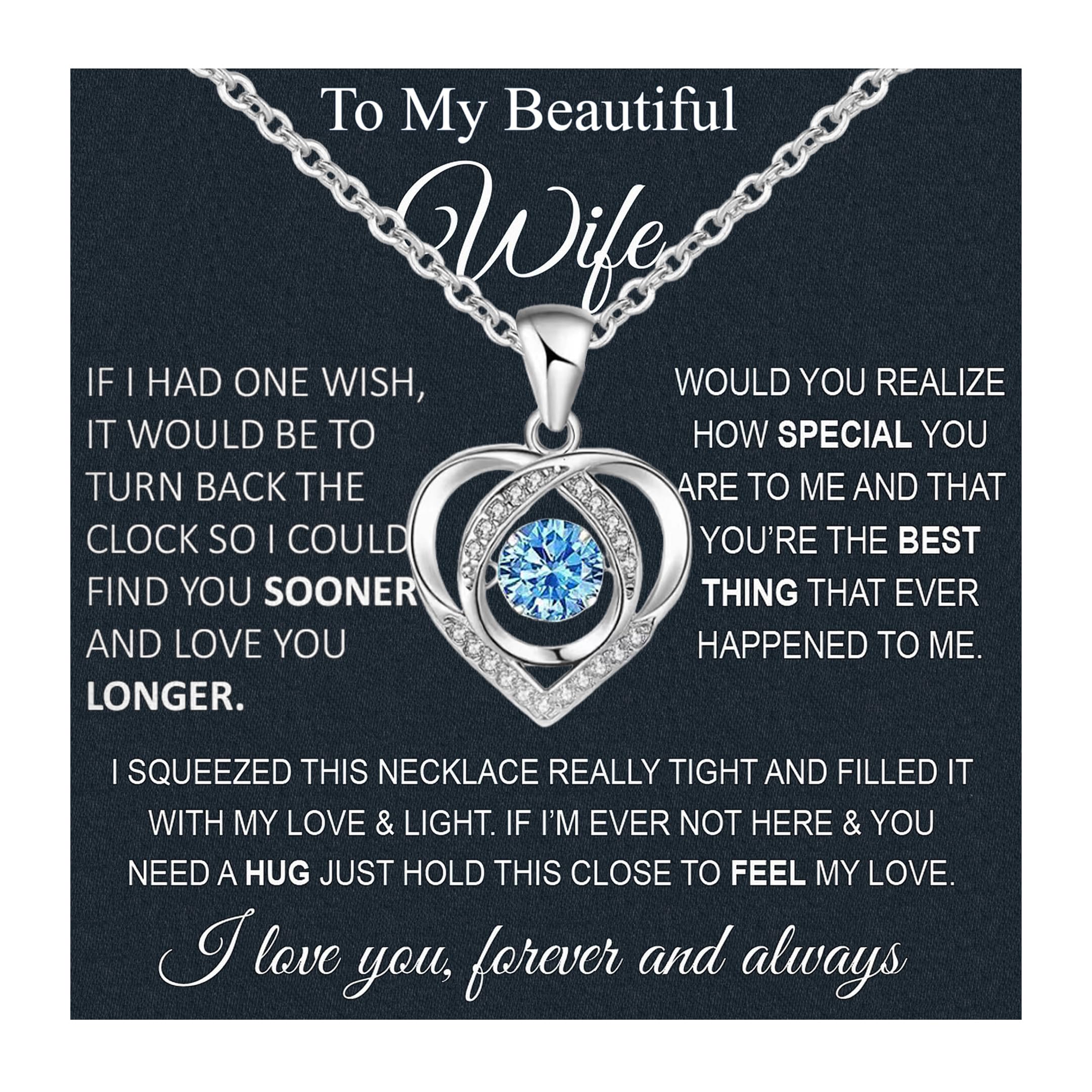 Valentine's gifts Wife Necklace From Husband To My Wife Necklace Soulmate Necklace For Women Future Wife Jewelry Birthday Gifts For Girlfriend Message Card and LED Box, Sterling Silver, Cubic Zirconia