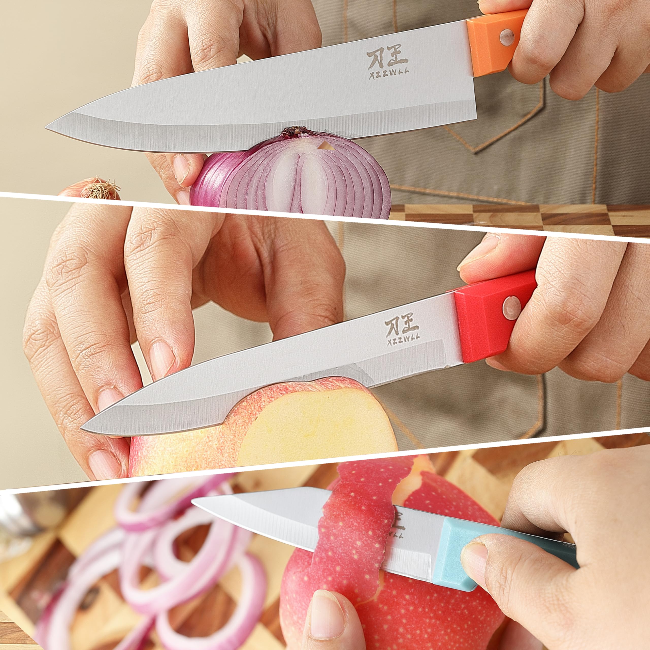 XZZWLL Kitchen Knife, 3 PCS Chef Knife Set with Sheaths, Chef Knife, Utility Knife and Paring Knife, Sharp Blade and Ergonomic Handle, Knives Set for Kitchen