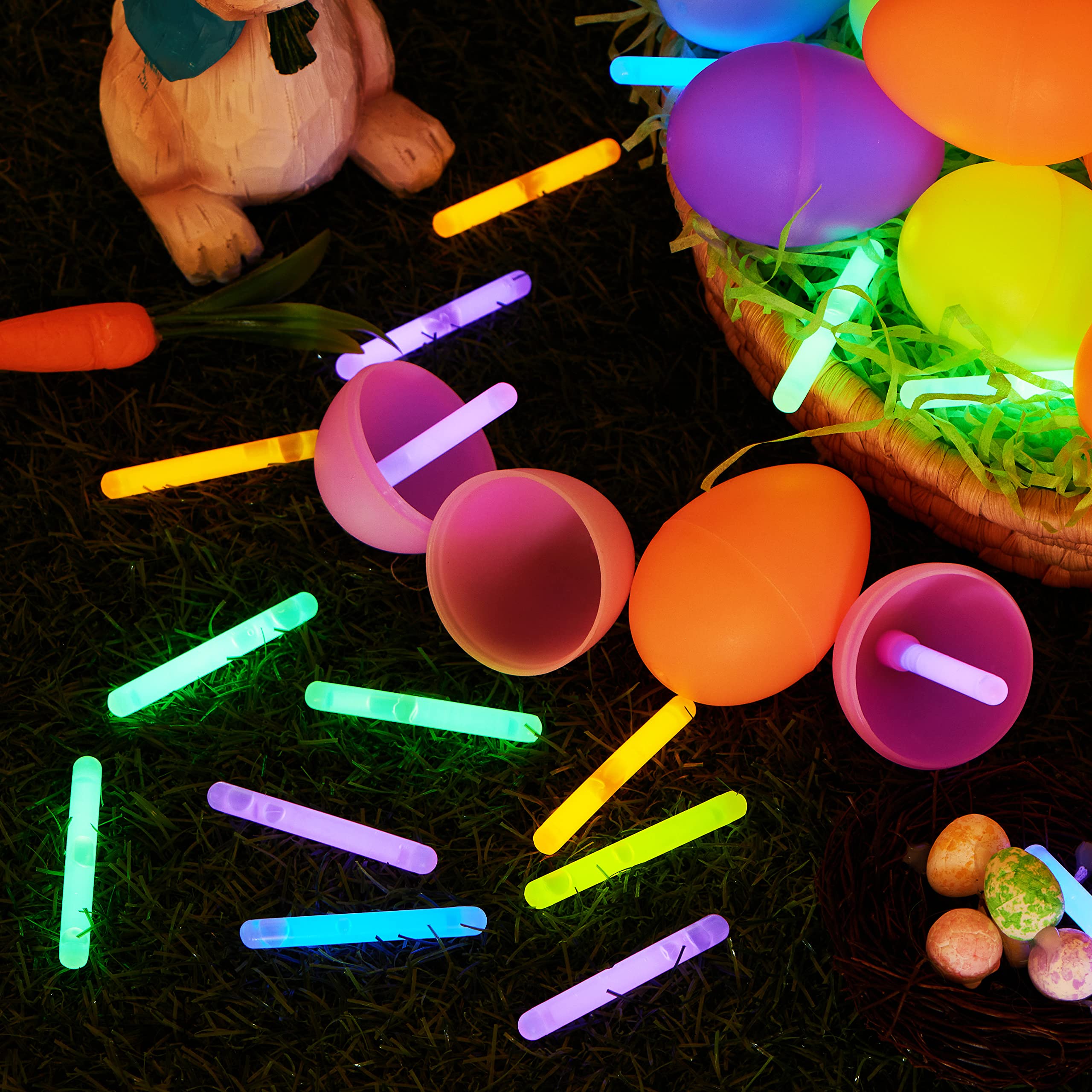 JOYIN 35 Pcs Easter Eggs with 35 Mini Glow Sticks for Kids Glow-in-The-Dark Basket Stuffers Fillers Gift, Easter Egg Hunt Game Party Favors Decorations Supplies, Classroom Prizes
