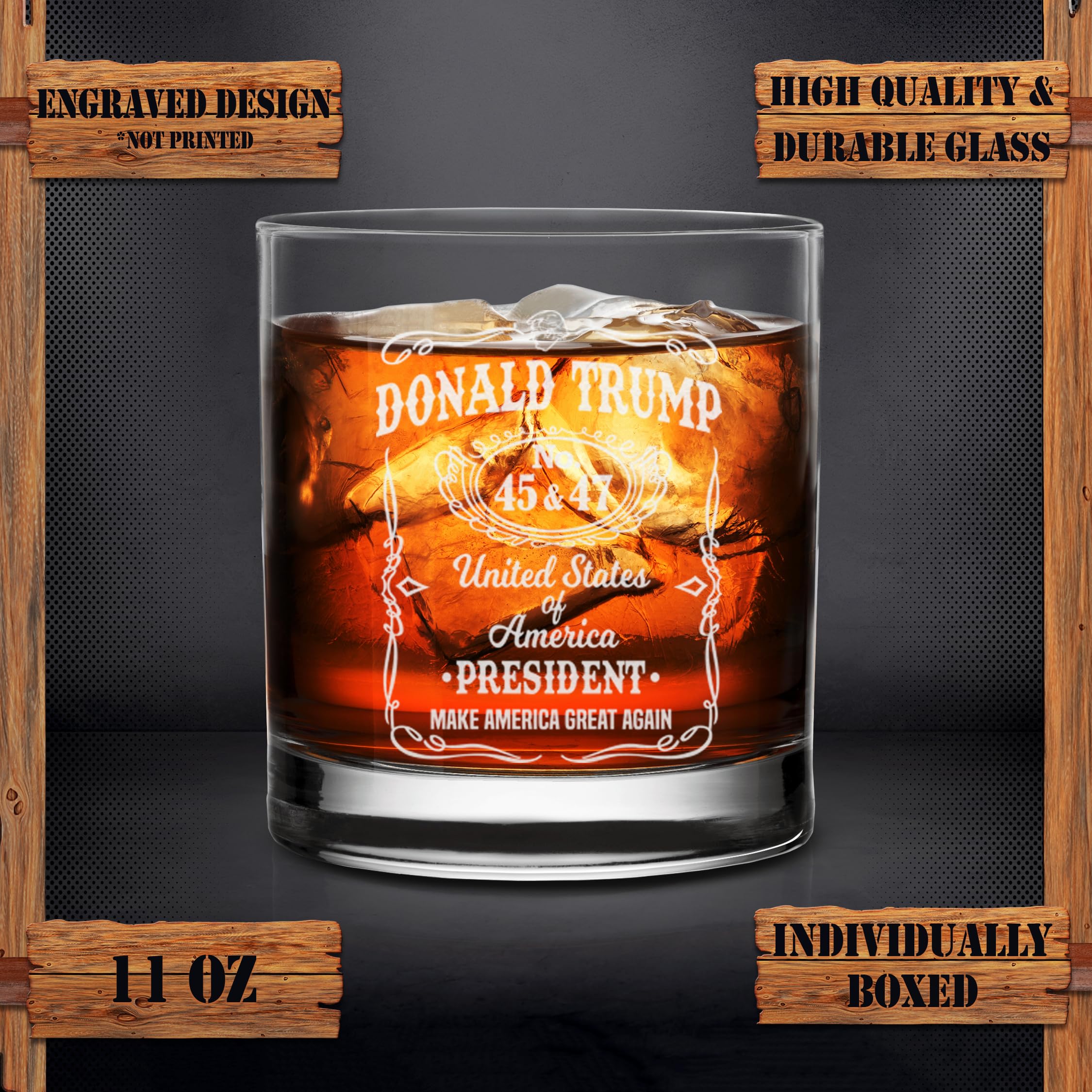 NeeNoNex Donald Trump Laser Engraved Whiskey Glass, Right Wing, Conservative Gift, Trump For Presidency, Poilitical Gift, 45-47