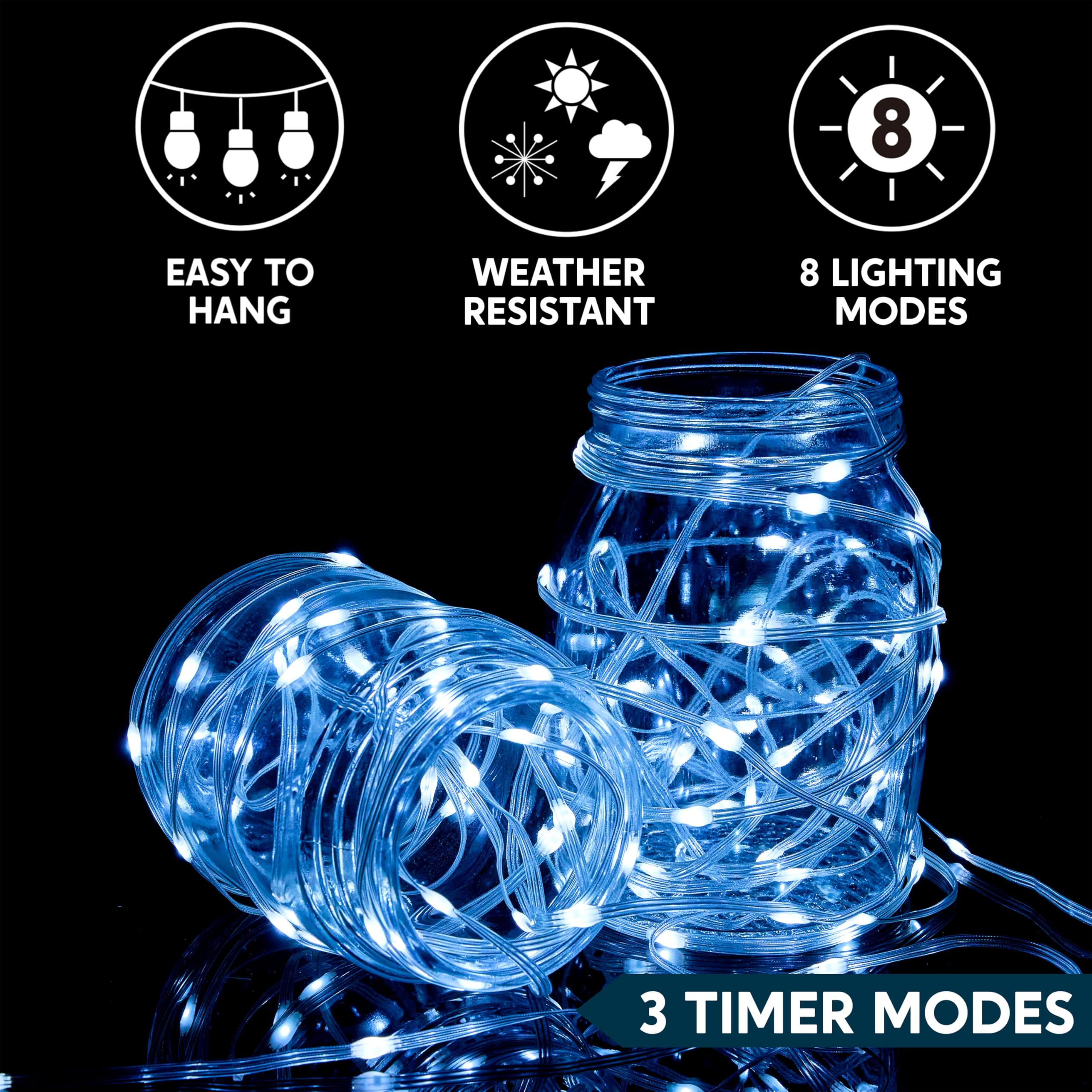 Joiedomi 600 LED Christmas Lights Outdoor,197 FT Cool White Christmas Tree Lights with 8 Modes Timer, PVC Clear Wire String Lights with Reel for Indoor Outdoor Holiday Xmas Eve Night Decorations