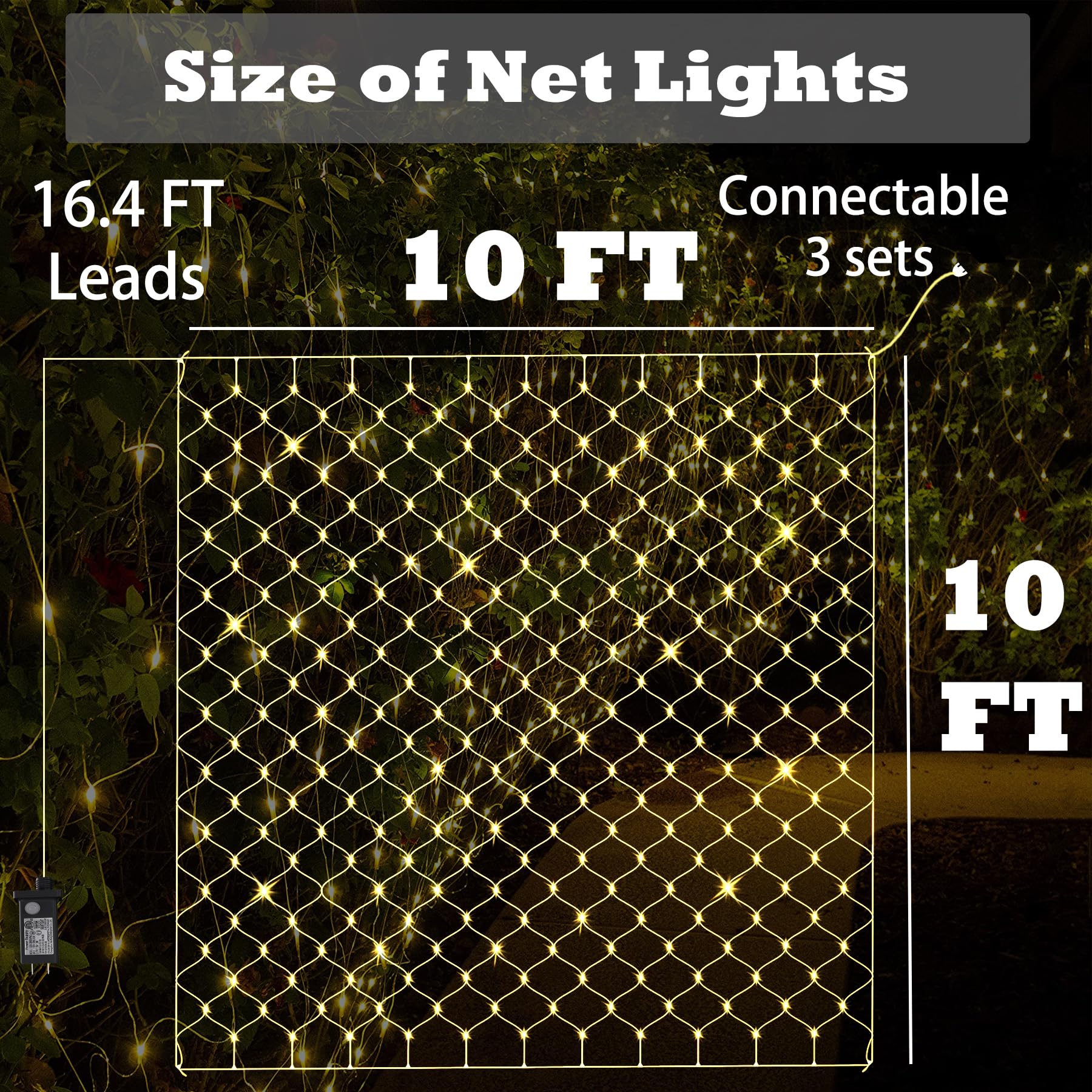 Eueasy Net Lights Outdoor, 270 LED Gazebo Net Lights, 10×10 FT Connectable Fairy Lights with 8 Lighting Modes, LED Net Lights for Bushes, Garden, Backyard, Holiday, Christmas