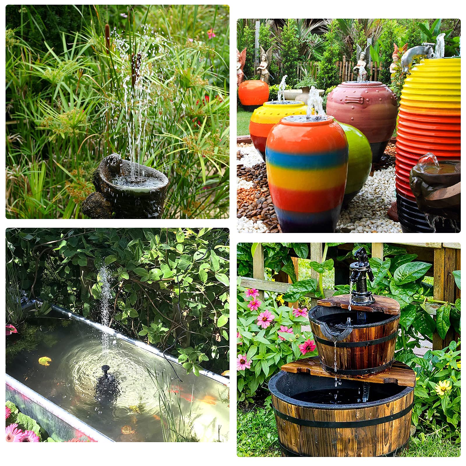 AISITIN DIY Solar Water Pump Kit for Water Feature Outdoor, Solar Powered Water Fountain Pump with 6 Nozzles for Bird Bath, Ponds, Garden, Fish Tank