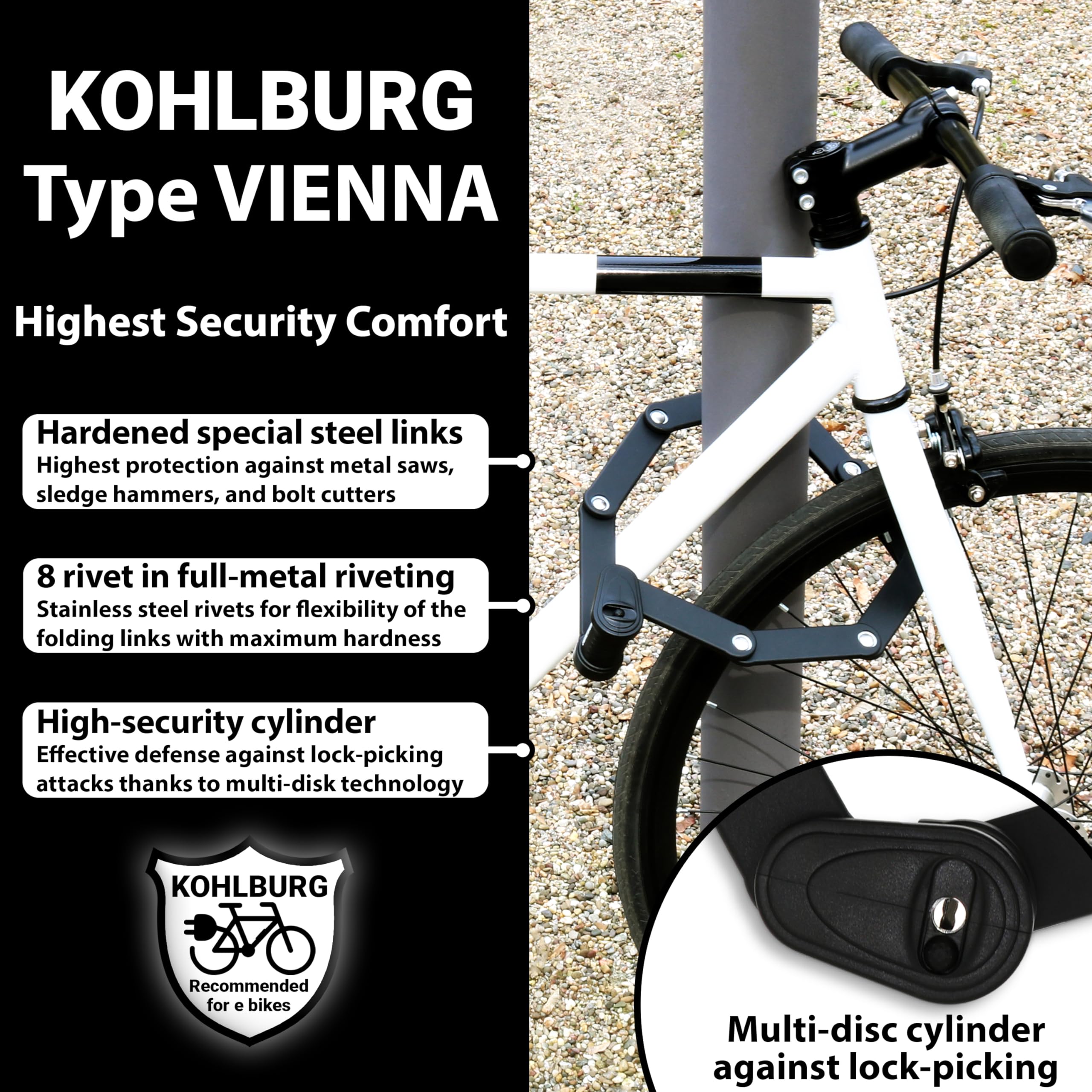 KOHLBURG Security Folding Lock only 2.2 lbs - 35" Foldable Bicycle Lock - German Security Standard - Very Secure Folding Bike Lock - Compact Heavy Duty Bike Lock with Keys & Bracket for e Bike Scooter