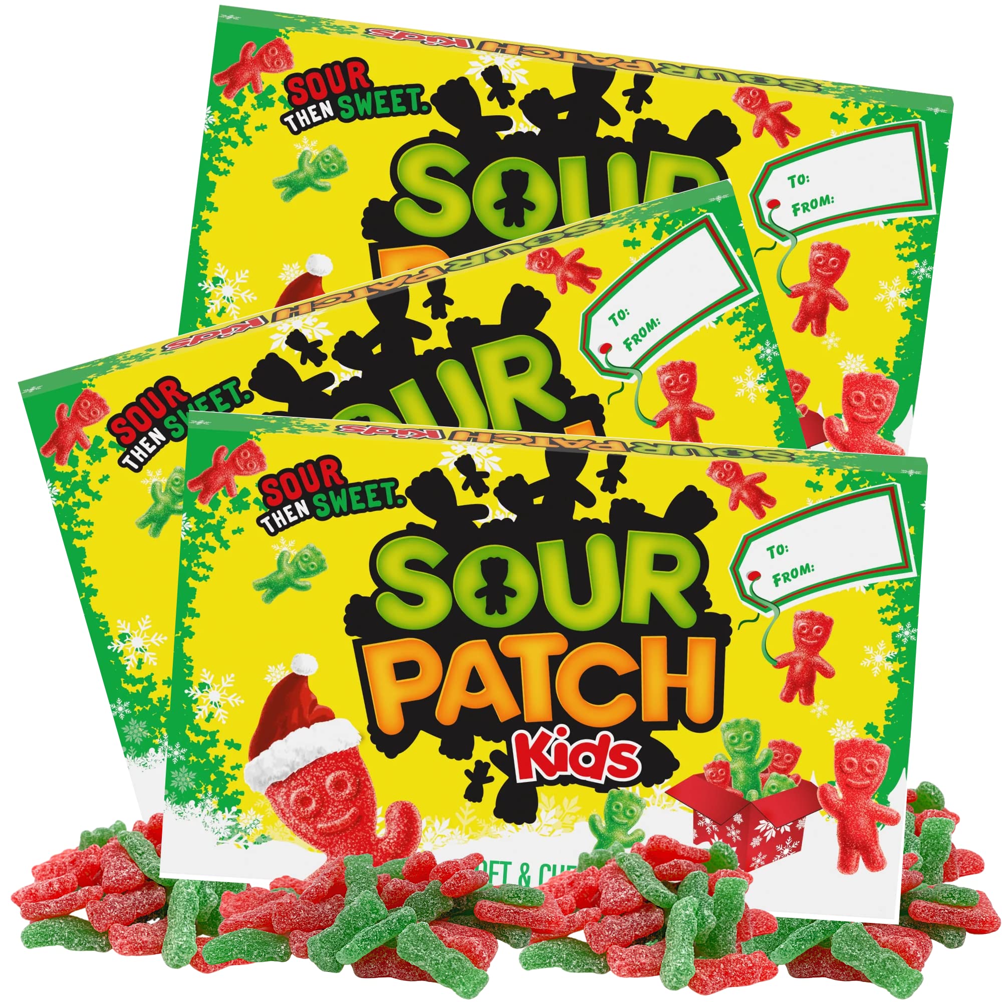 Sour Patch Kids Christmas 2024 Movie Theater Box Candy, Holiday Themed Candies for Goodie Bags and Stocking Stuffers, Pack of 3