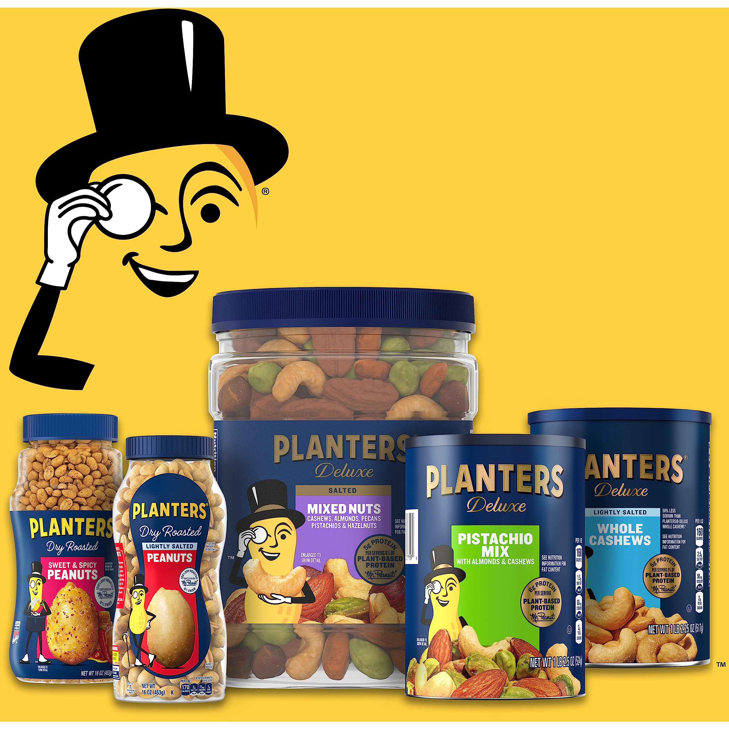 PLANTERS Salted Cocktail Peanuts, Party Snacks, Plant Based Protein 16oz (1 Canister)