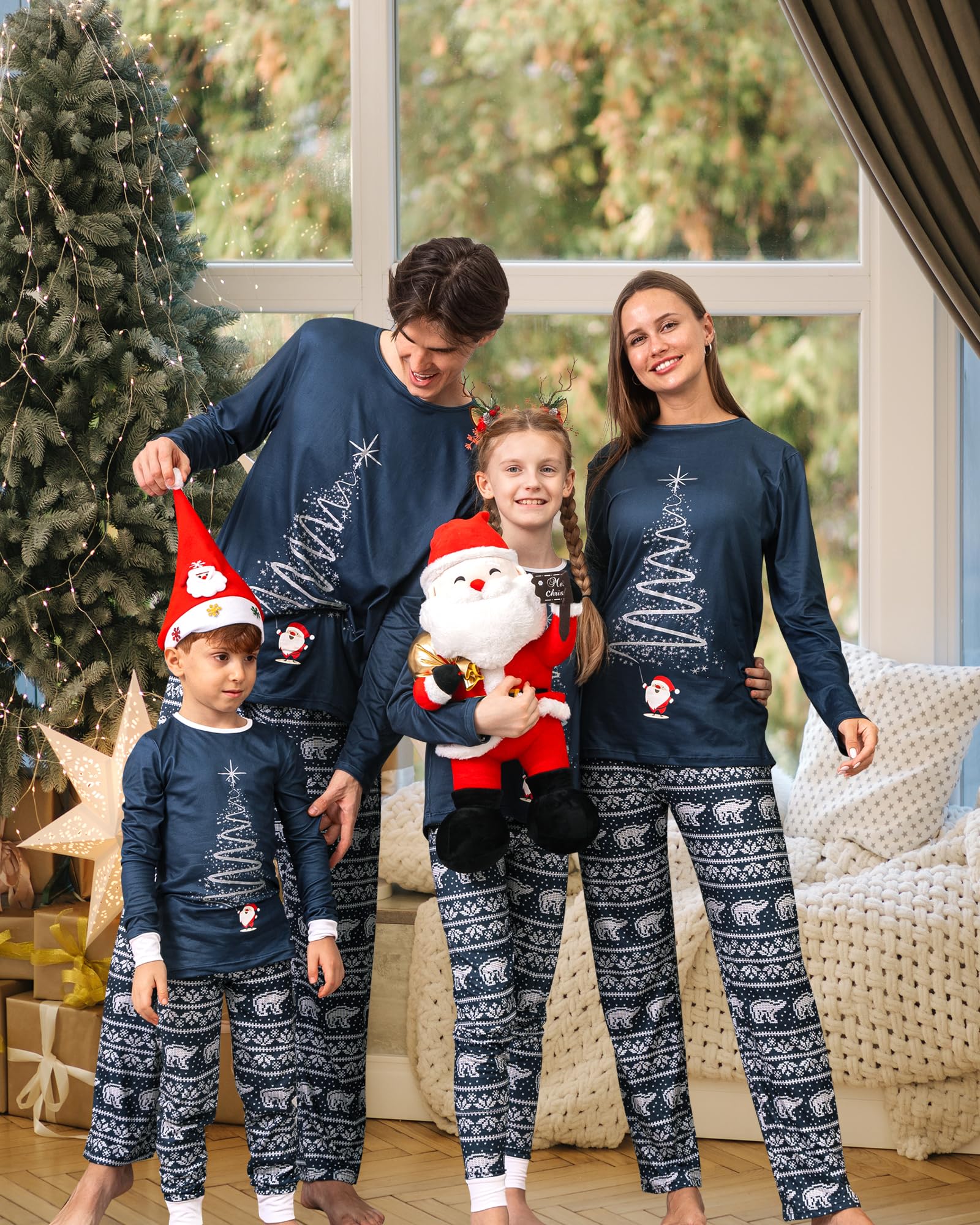 Rnxrbb 2024 Matching Family Christmas Pajamas Holiday Family Christmas Pjs Set Sleepwear Xmas Jammies Men Women Kids Couples,Navy Xmas Fireworks-K-8T