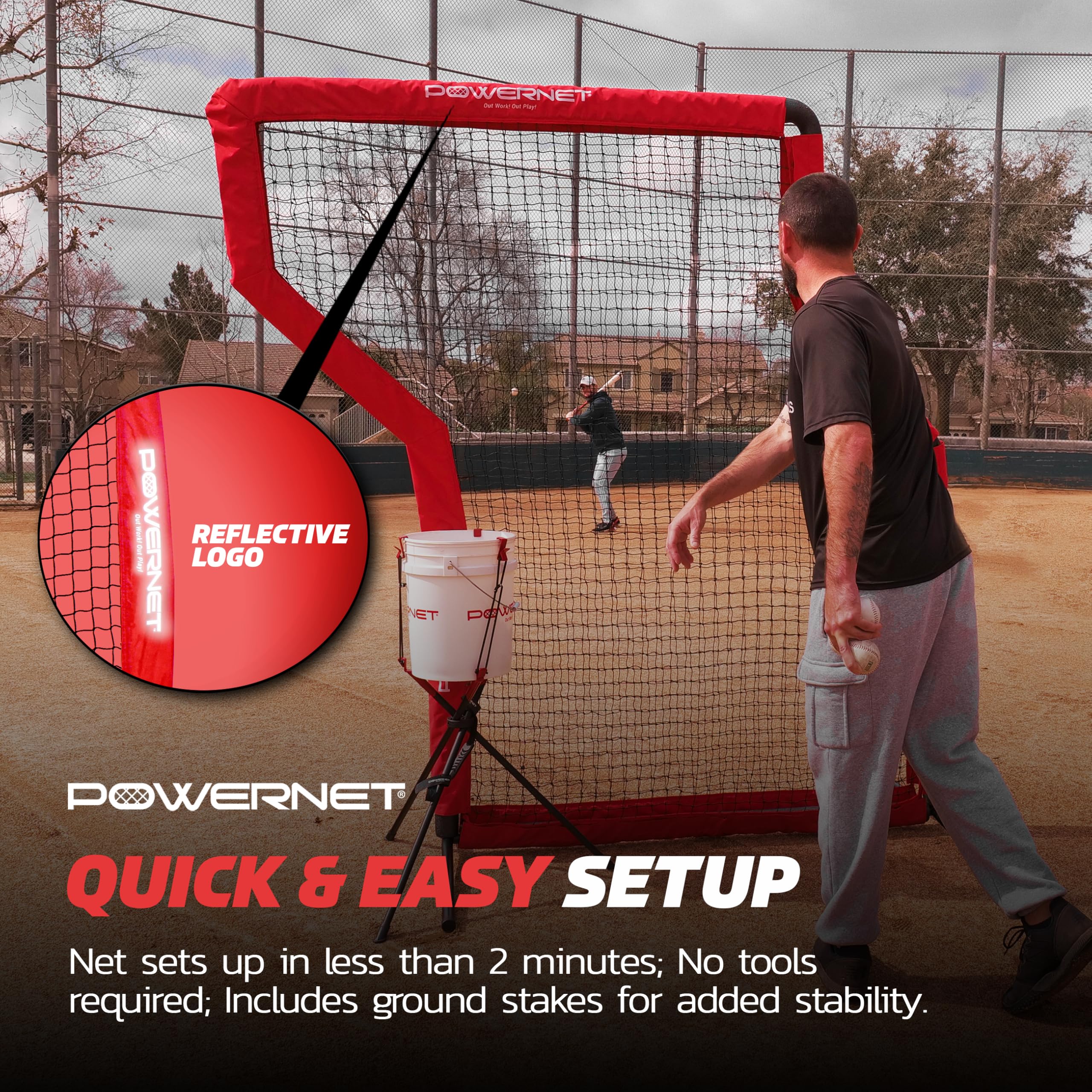 Powernet Portable Baseball Practice Net for Pitching and Hitting, Pop Up Batting Cage Net Coach Shield, 7 FT Z-Screen (Red)