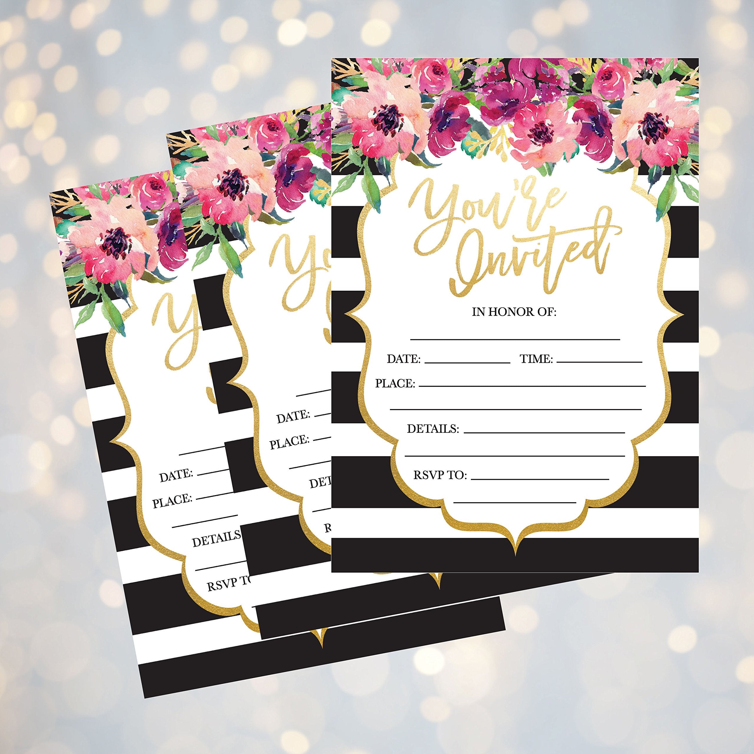 Hadley Designs 50 Fill In Invitations, Wedding Invitations, Bridal Shower, Rehearsal Dinner, Dinner Invitations, Baby Shower, Bachelorette Party, Engagement, Sweet 16, Graduation Invitations