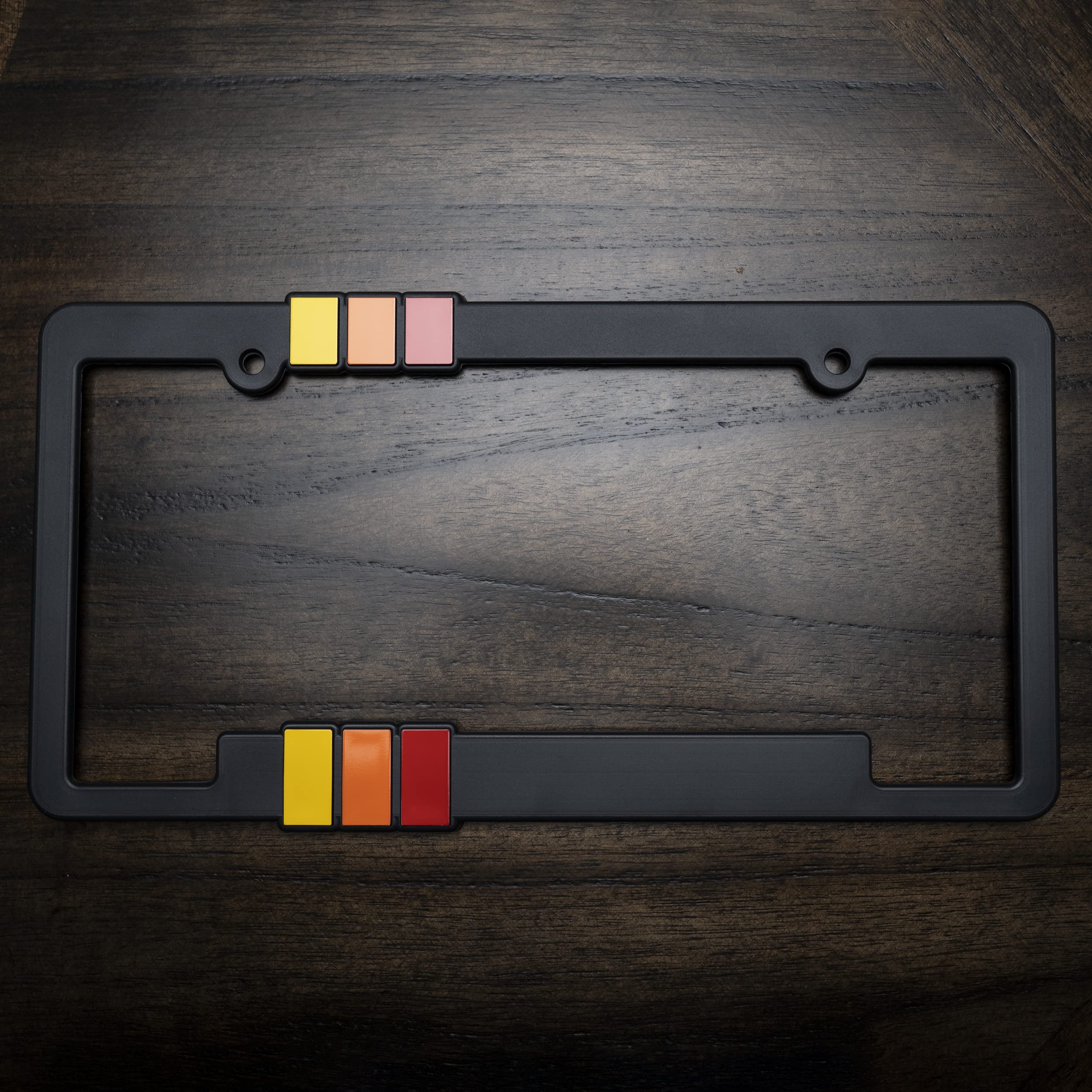 Classic Retro Heritage Stripe License Plate Frame - Fits Toyota - Yellow Orange Red