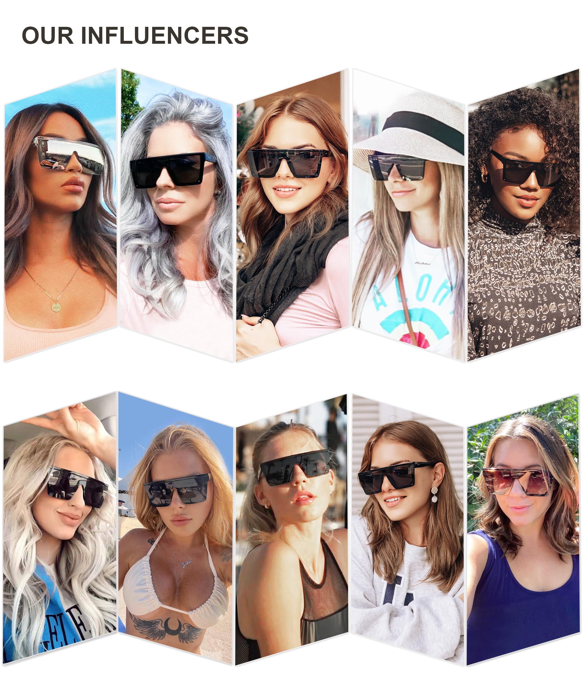 SOJOS Square Big Sunglasses Women Thick Frame Flat Top Mirrored Sunnies Shades Goggle Siamese Lens SJ2117 with Black Frame/Grey Lens