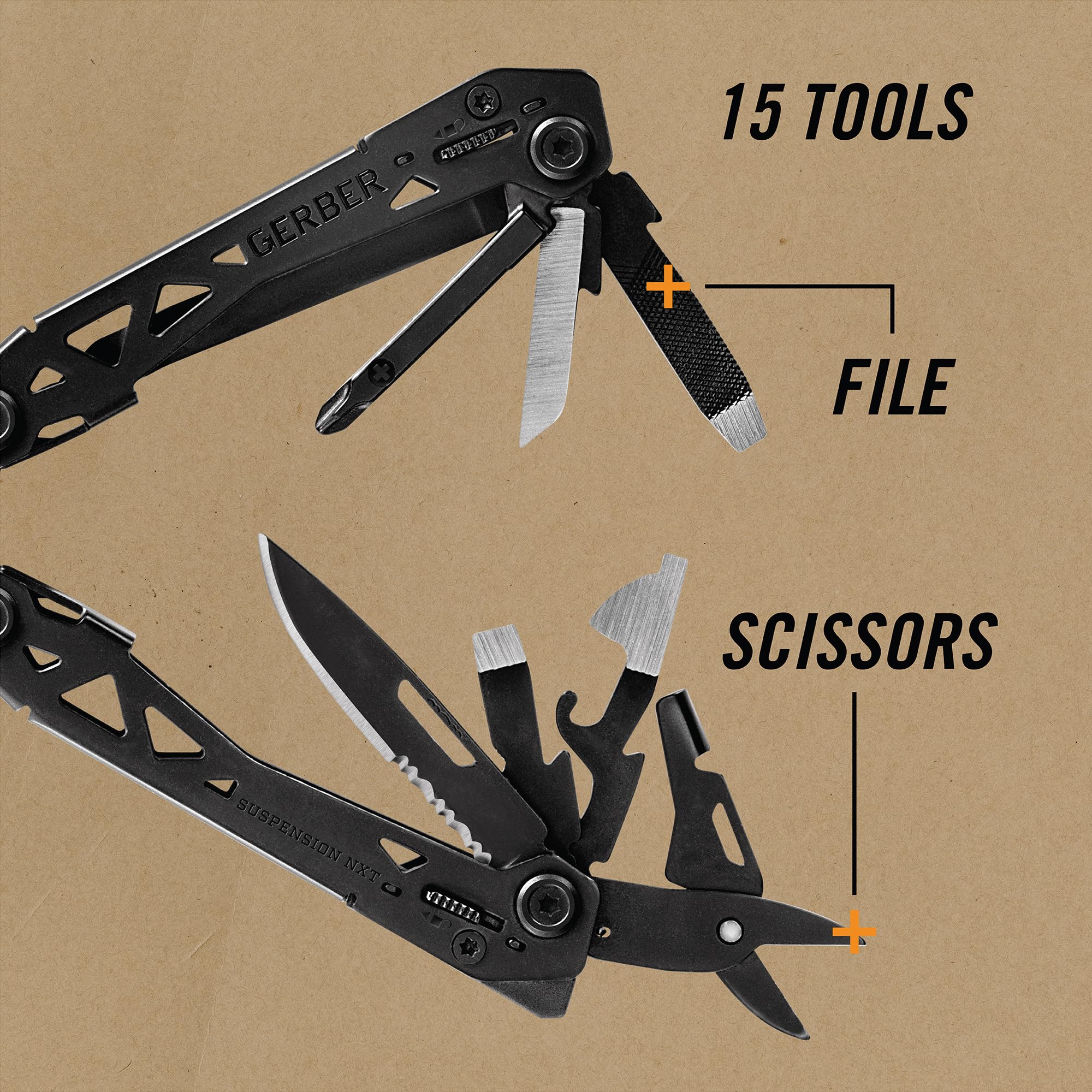 Gerber Gear Suspension-NXT EDC Multitool 15-in-1 Pocket Knife, Needle Nose Pliers and Wire Stripper for Camping and Survival, Black