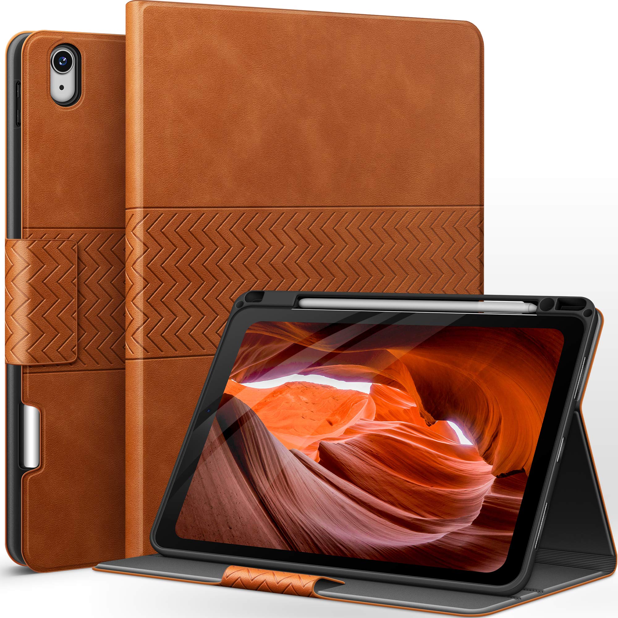 auaua Case for iPad Air 11 Inch (2024)/iPad Air 5th/4th Generation (2022/2020) with Pencil Holder, Auto Sleep/Wake, Adjustable Angle (Brown)