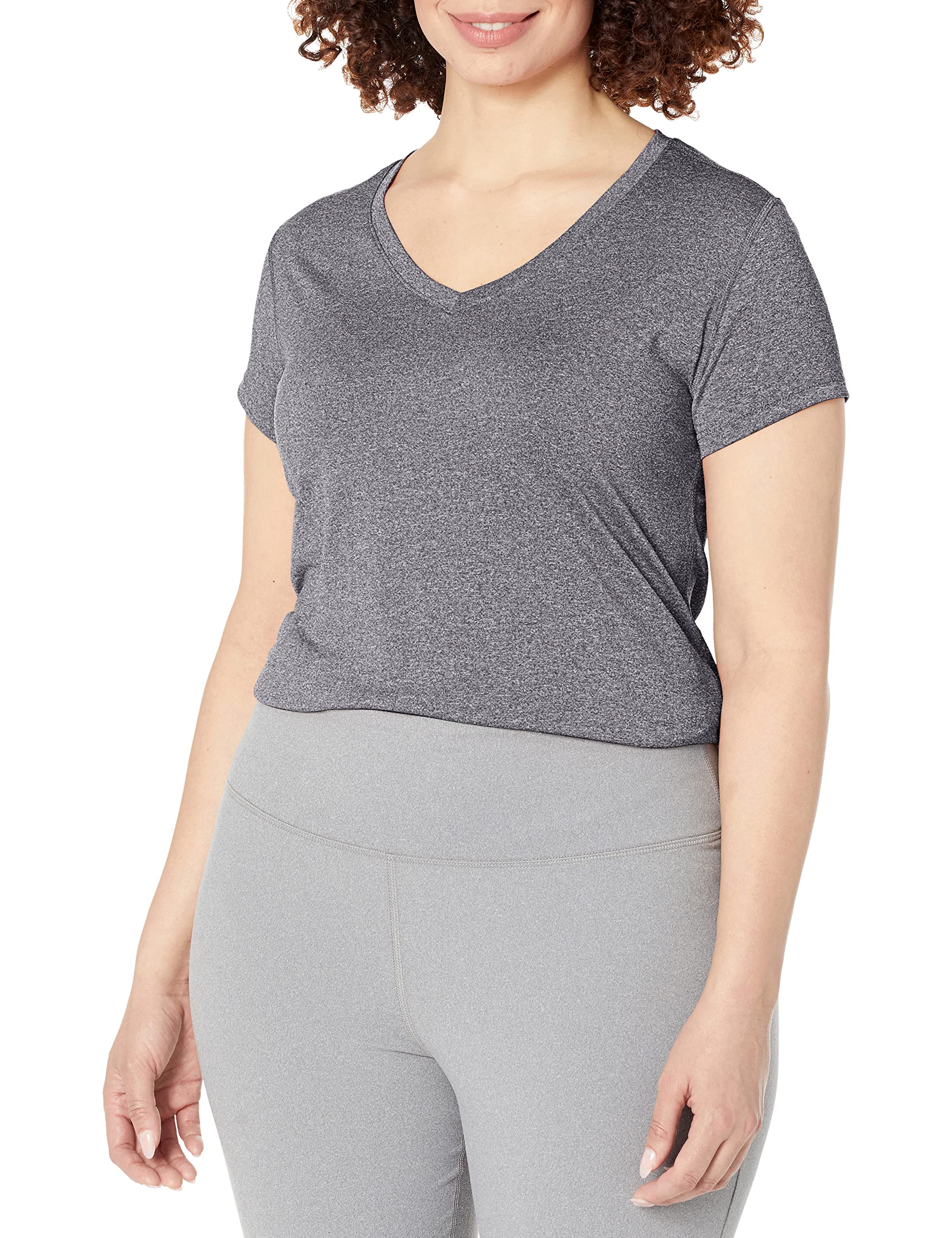 Hanes womens Sport Heathered Performance V-neck Tee Shirt, Granite Heather, Large US