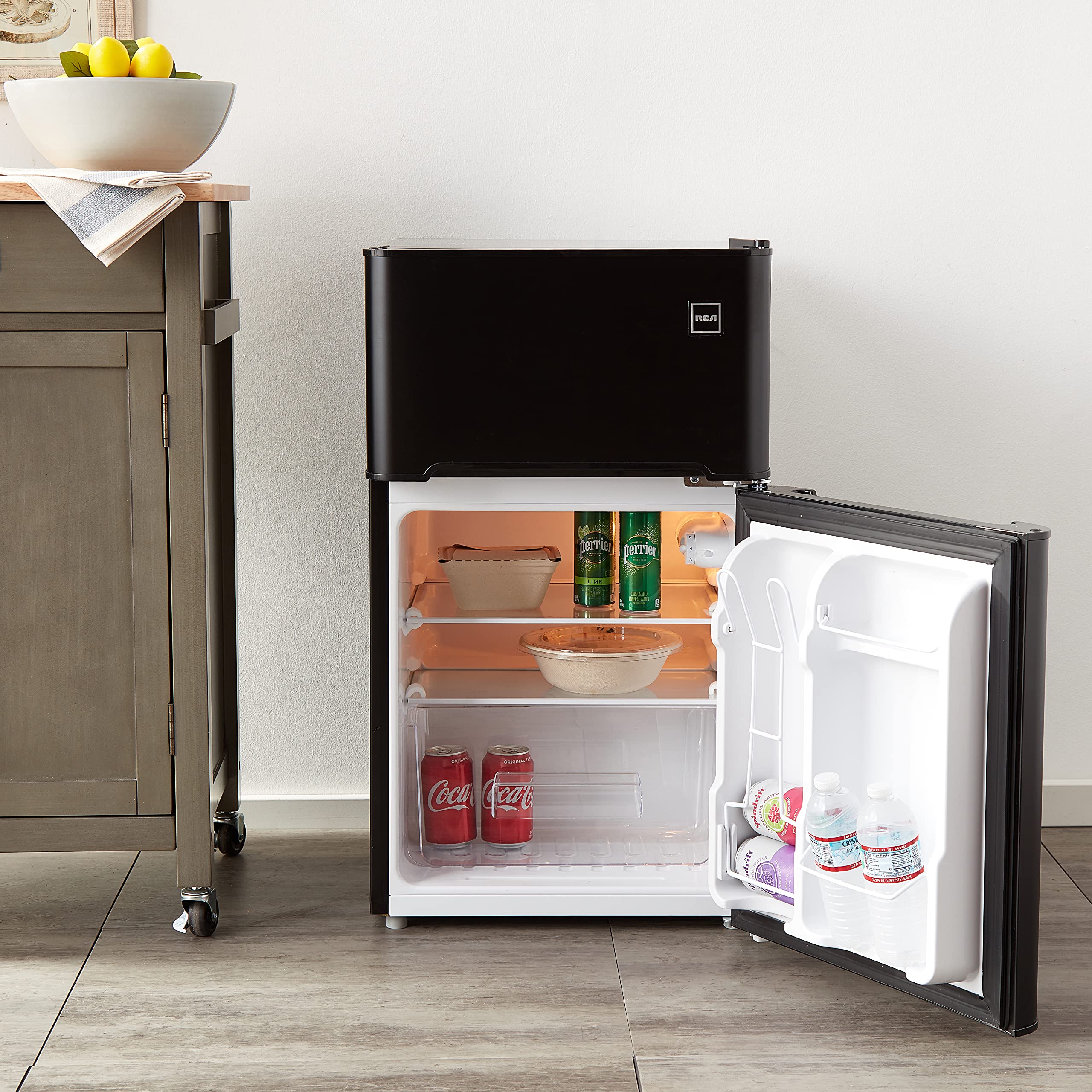 RCA - 2-Door - Compact Refrigerator/Freezer - Reversible Doors - Adjustable Thermostat - 3.2 Cu. Ft. - Black,