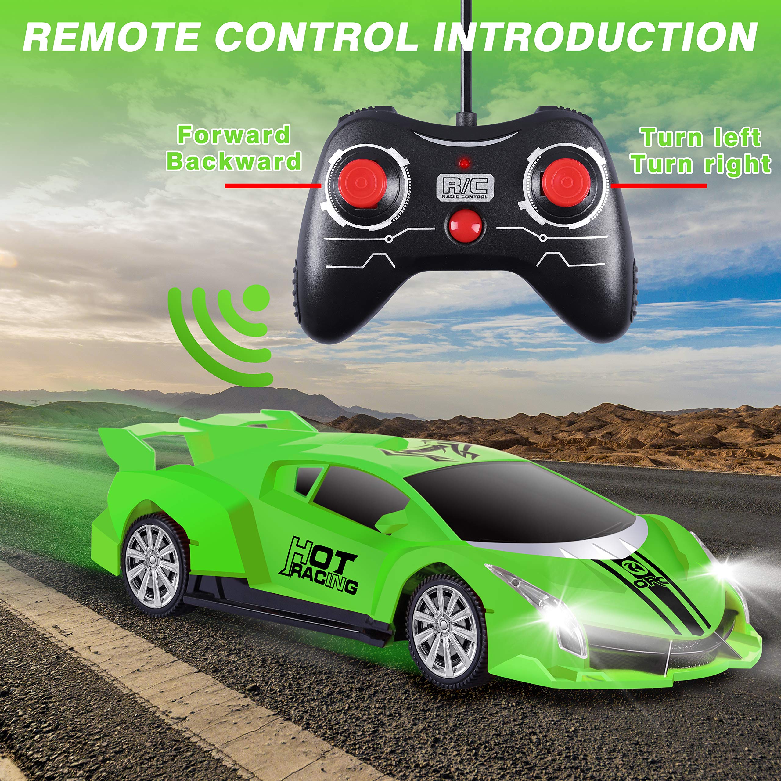 Remote Control Car, 2.4Ghz 1/18 Scale Model Racing Car Toys, RC Car for Kids and Boys with Cool Led Lights, Hobby RC Cars Toys for Age 3 4 5 6 7 8-12 Year Old Boys Girls Birthday Gifts