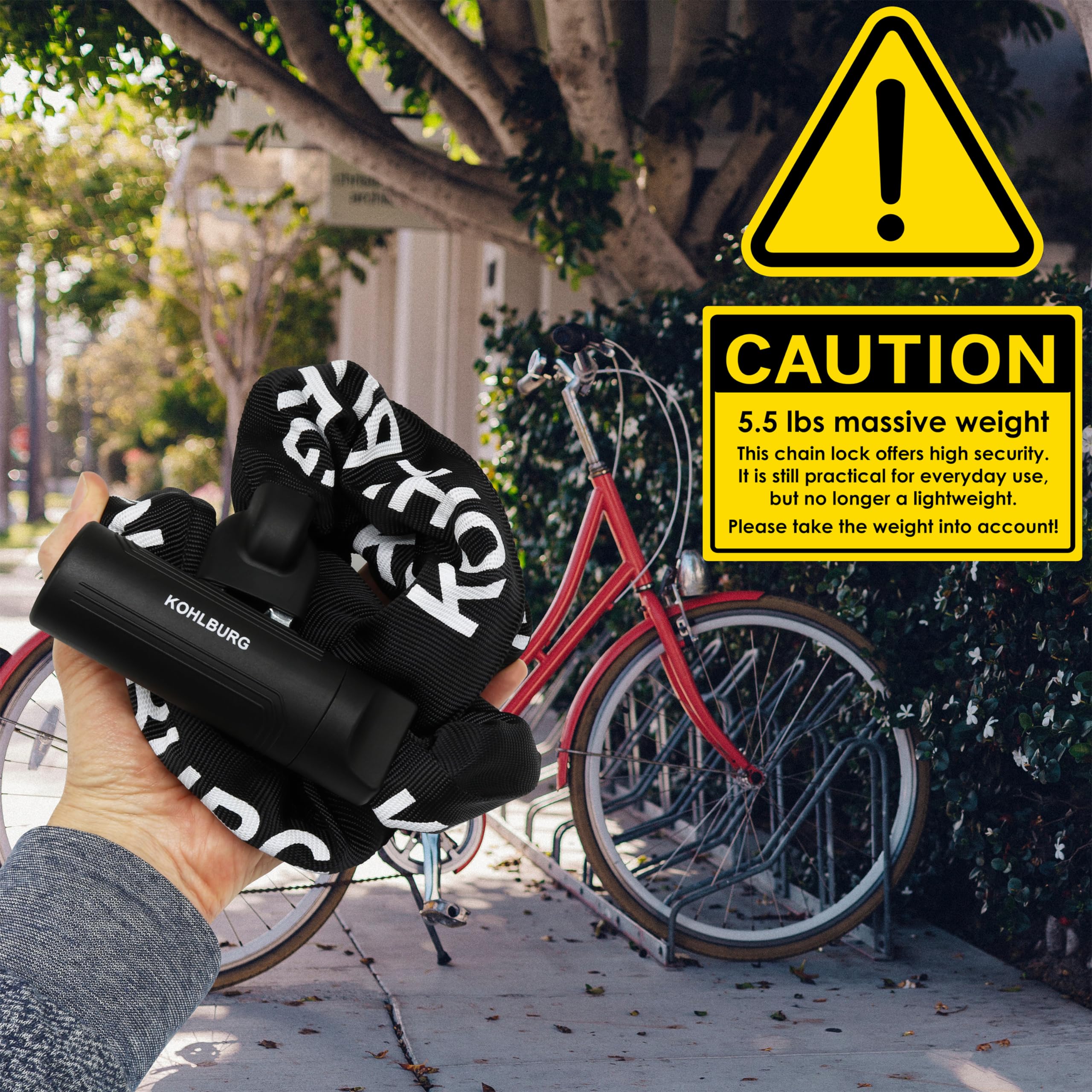 KOHLBURG Security Chain Lock – Sold Secure Gold – 4ft Long Bike Chain Lock with 4 Keys – Heavy Duty Bike Lock 0.33" – Bicycle Lock, Ebike Lock & Motorcycle Chain Lock – Motorbike & Scooter Anti Theft