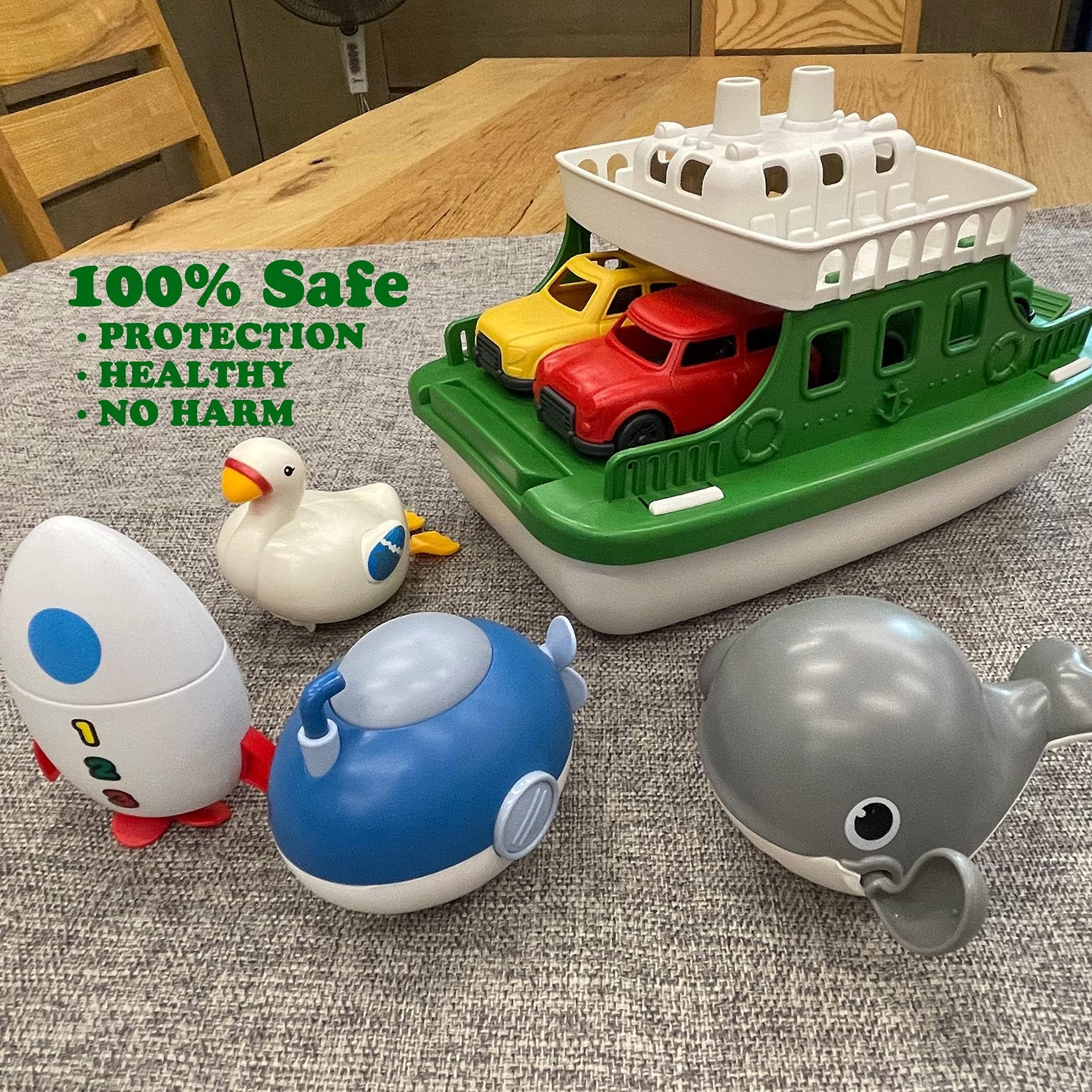 OKGIUGN Ferry Boat with 4 Car and 4 Wind Up Bath Swimming Toys, Kids Bath Toy Floating Vehicle Whales Submarines Swans Rockets, Bathtub Bathroom Pool Beach Toy Set for Toddlers Boys Girls