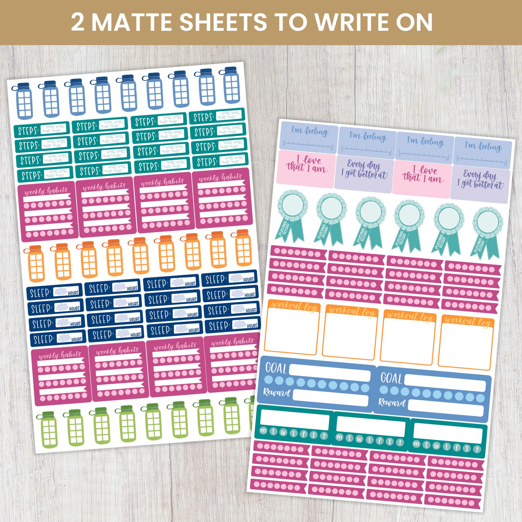 bloom daily planners Health Wellness and Fitness Planner Stickers - Variety Sticker Pack - Six Sticker Sheets Per Pack!