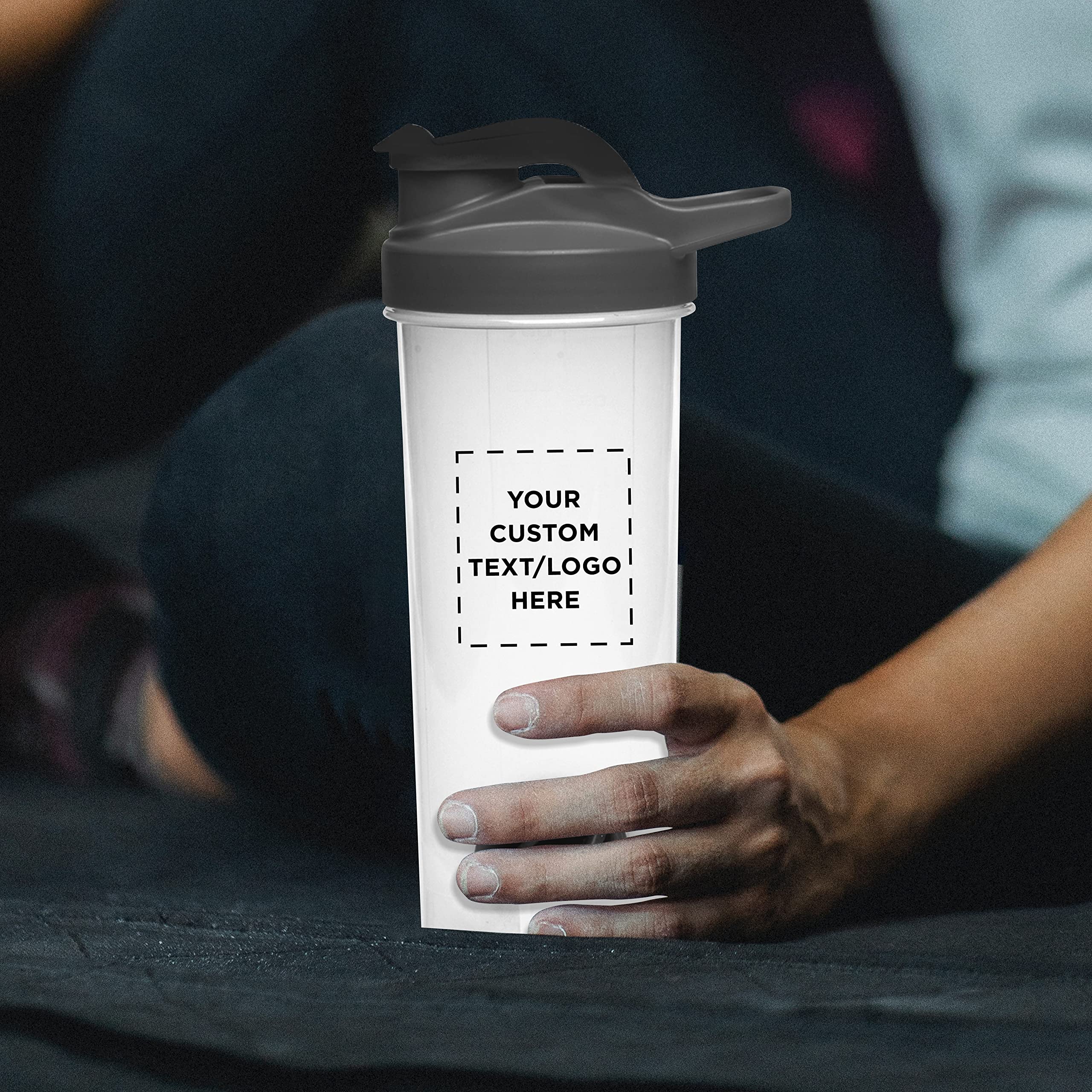 DISCOUNT PROMOS Custom Plastic Shaker Bottles with Mixer 24 oz. Set of 12, Personalized Bulk Pack - Perfect for Protein Shake, Smoothie and More! - Black