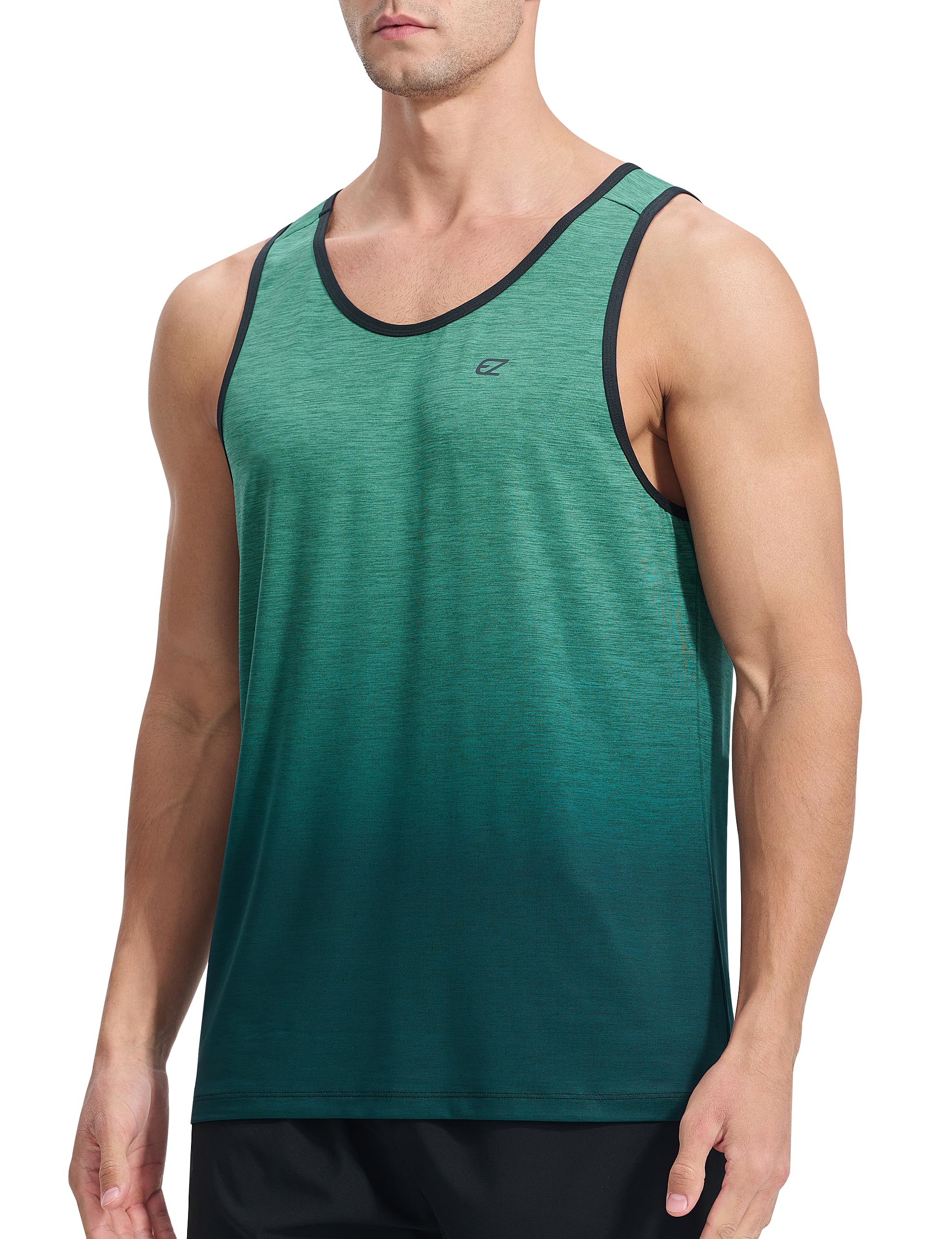 EZRUN Men's Tank Tops Quick Dry Workout Gym Sleeveless Shirts Summer Running Athletic Swim Shirts Green