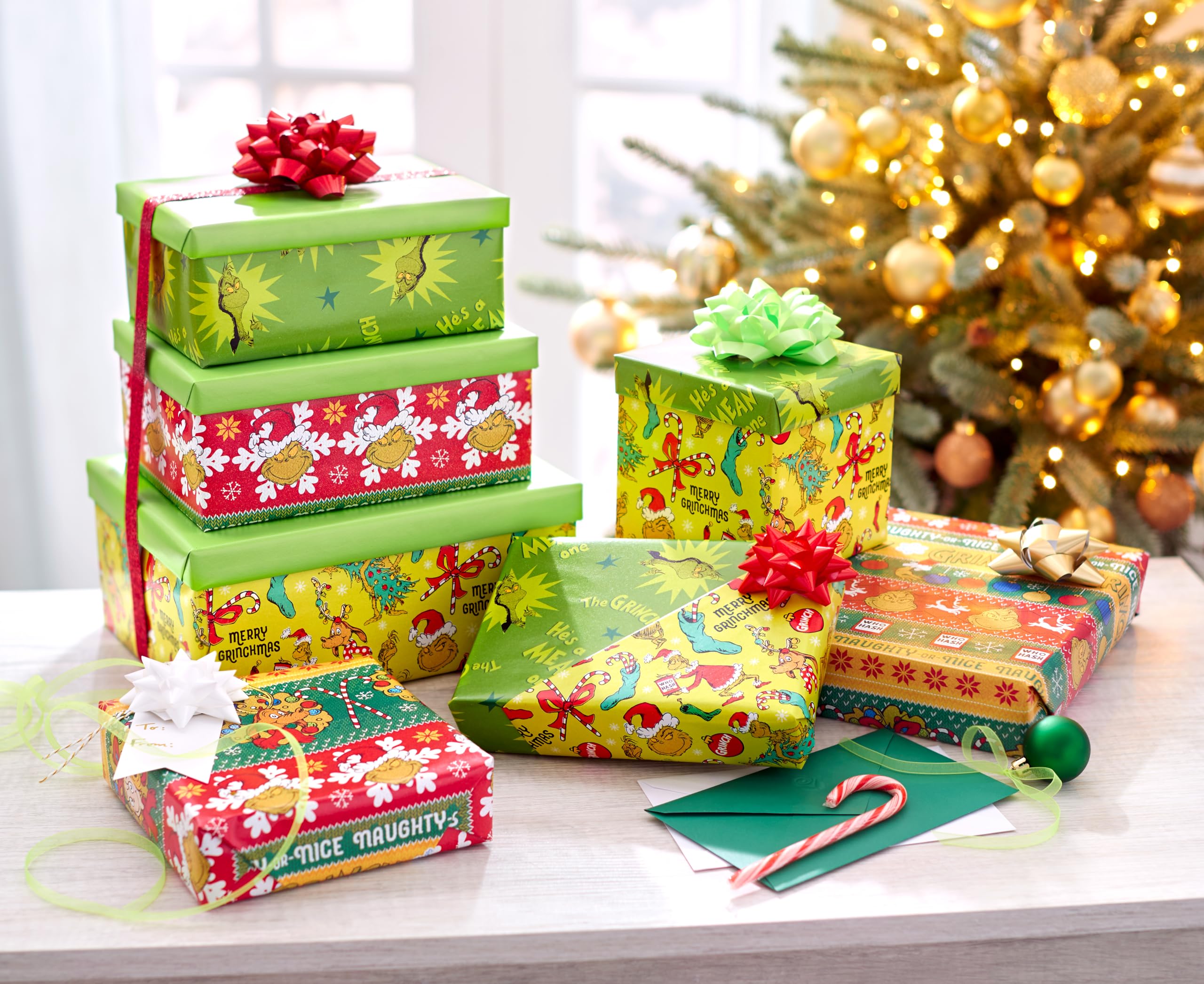 American Greetings 105 sq. ft. Grinch Christmas Wrapping Paper Bundle with Cut Lines, Grinch (3 Rolls 30 in. x 14 ft.)