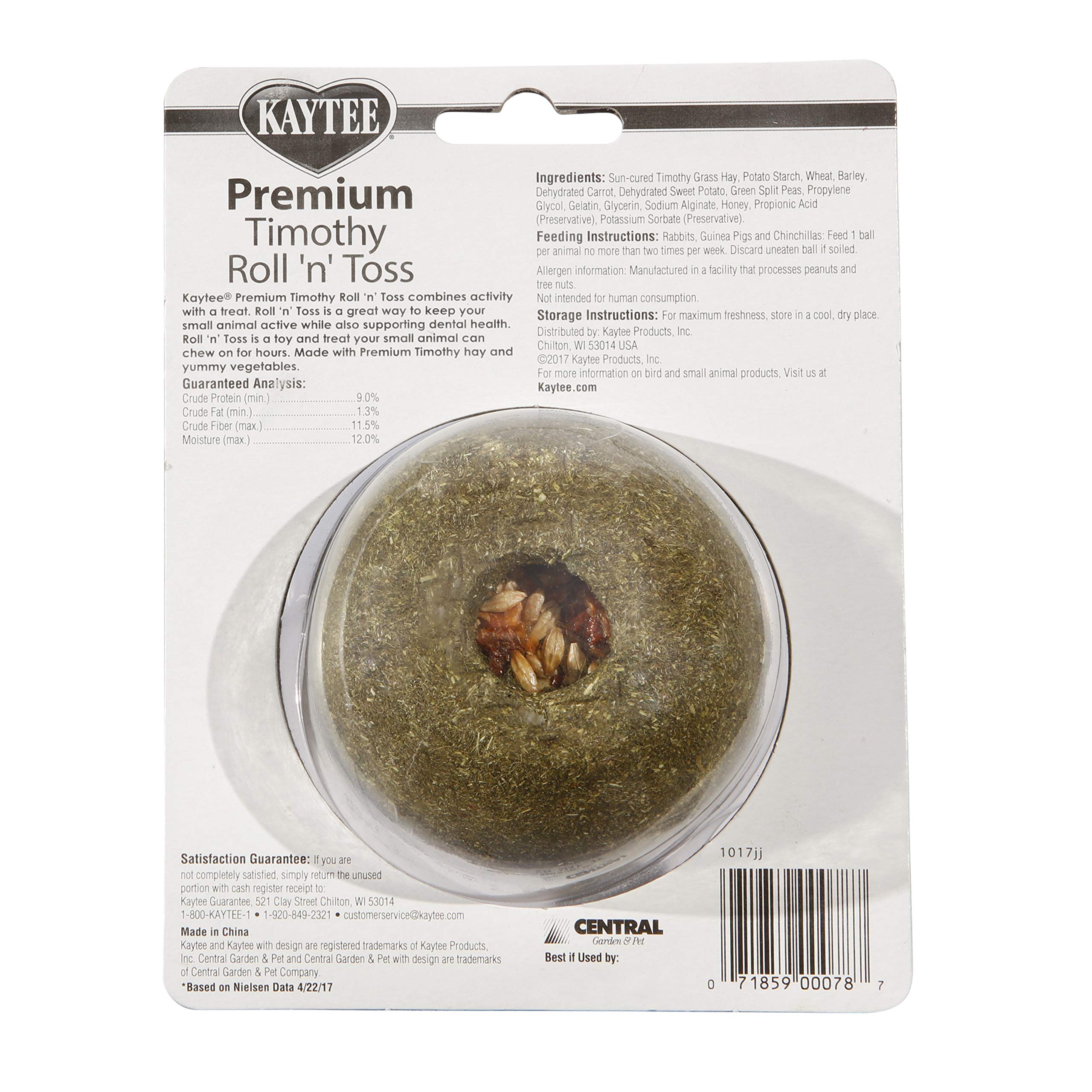 Kaytee Timothy Roll 'n' Toss Toy and Treat for Pet Rabbits, Guinea Pigs, and Chinchillas