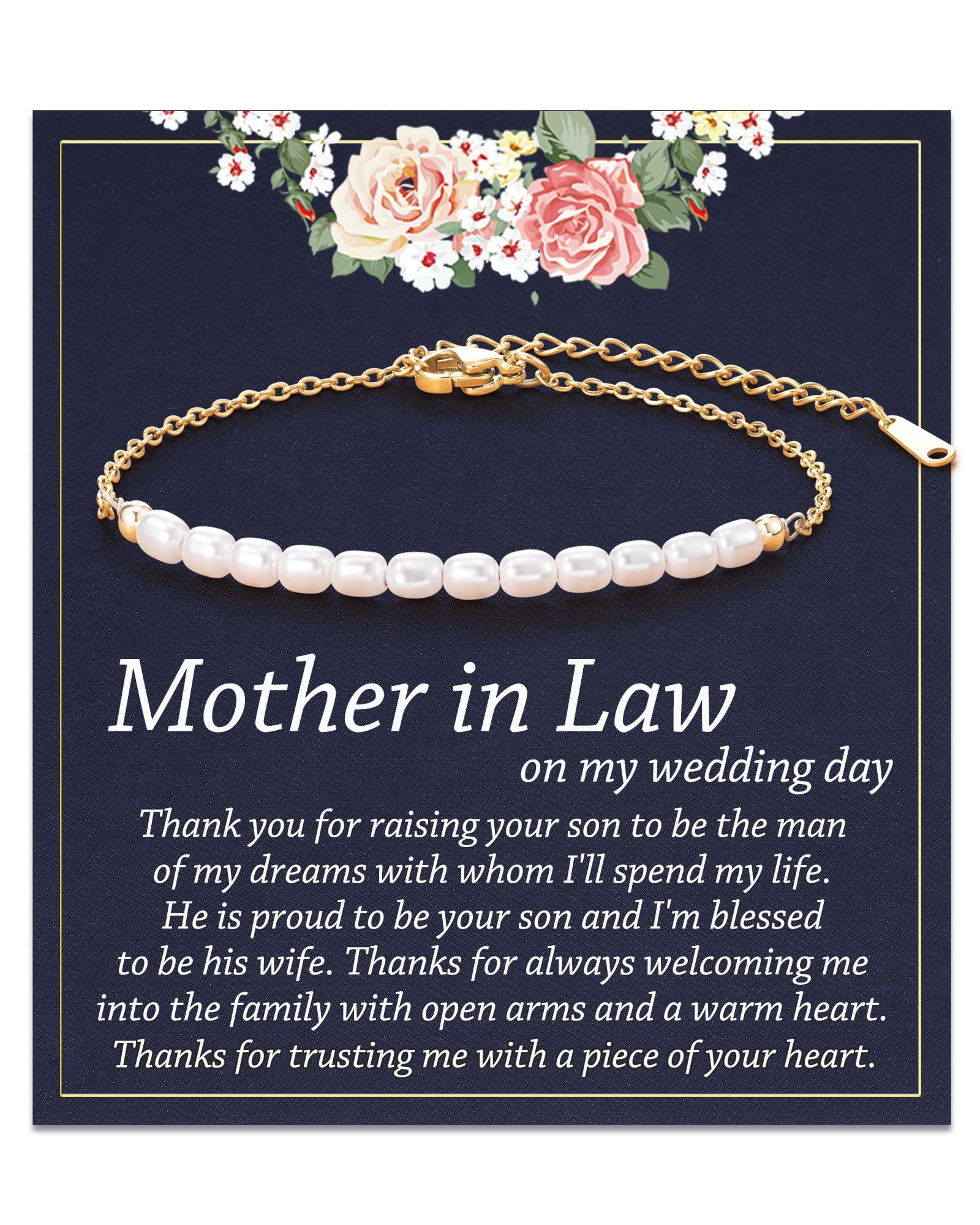 Tarsus Mother in Law Bracelet, Mother of the Groom Gifts from Bride, Pearl Jewelry Wedding Day Gifts for Mother in Law from Daughter in Law