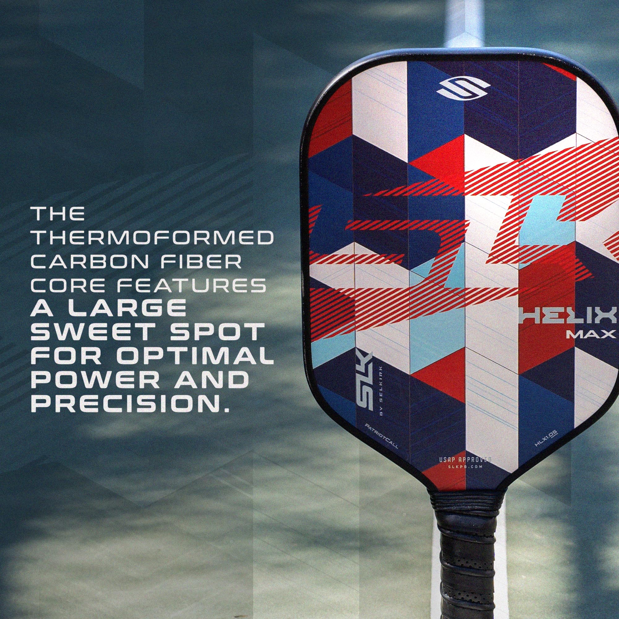 2024 SLK Helix Pro Pickleball Paddle | Carbon Fiber & Fiberglass Hybrid Face | Thermoformed Carbon Fiber Core | Unmatched Control | Patriot