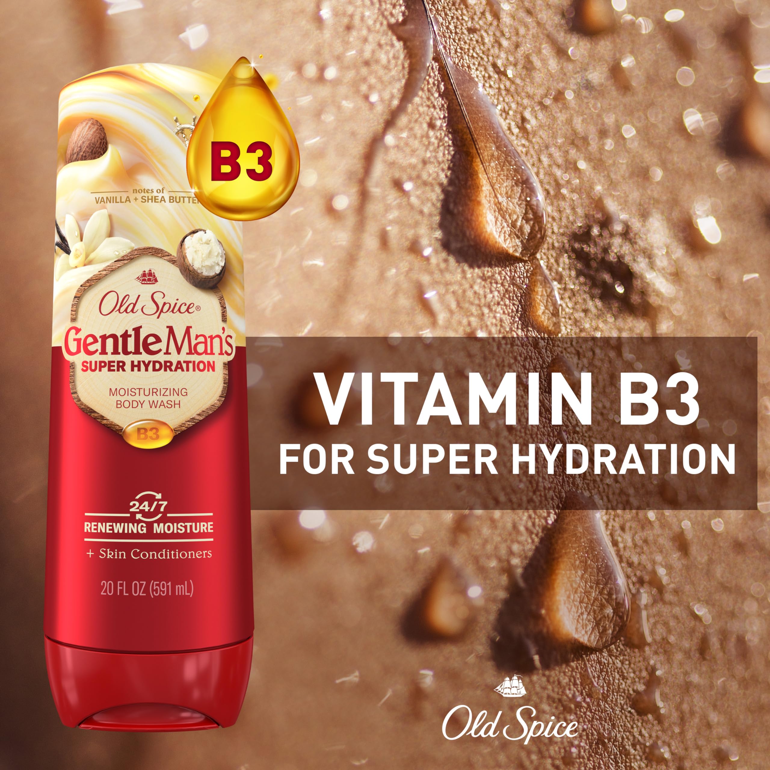 Old Spice Body Wash GentleMan’s Super Hydration for Men, 24/7 Renewing Moisture, Gentle on Skin, Vanilla + Shea Scent, 20 fl oz