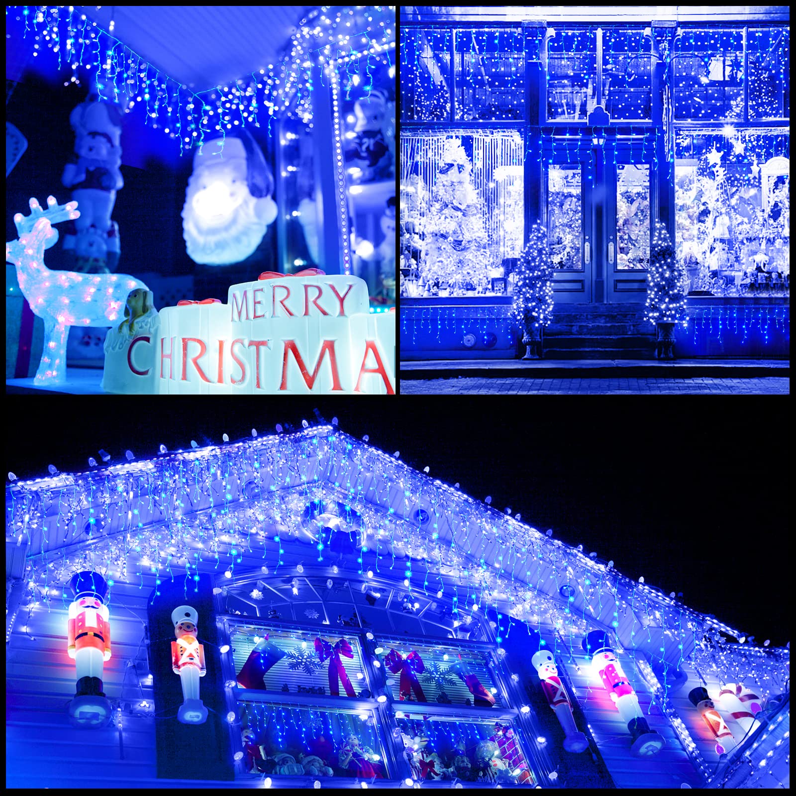 KiflyTooin Led Christmas Lights Outdoor Christmas Decorations Hanging Lights 400LED 8 Modes 75 Drops, Waterproof Outdoor Indoor Fairy Christmas Lights for Party, Holiday, Wedding Decorations (Blue)