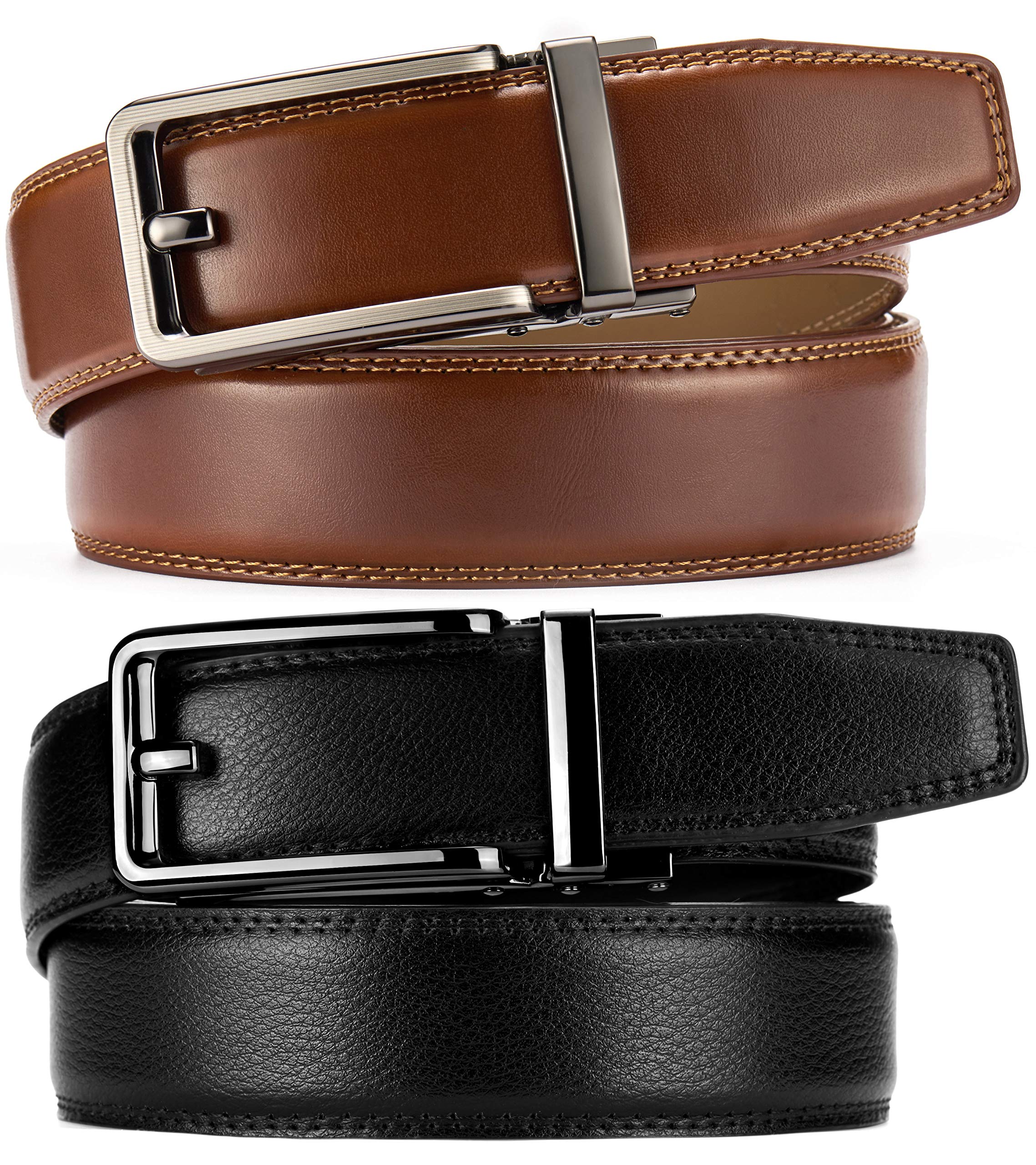 CHAOREN Ratchet Belts for Men 2 Pack - Mens Leather Belt 1 3/8" for Dress and Casual - Micro Adjustable Belt Fit Everywhere