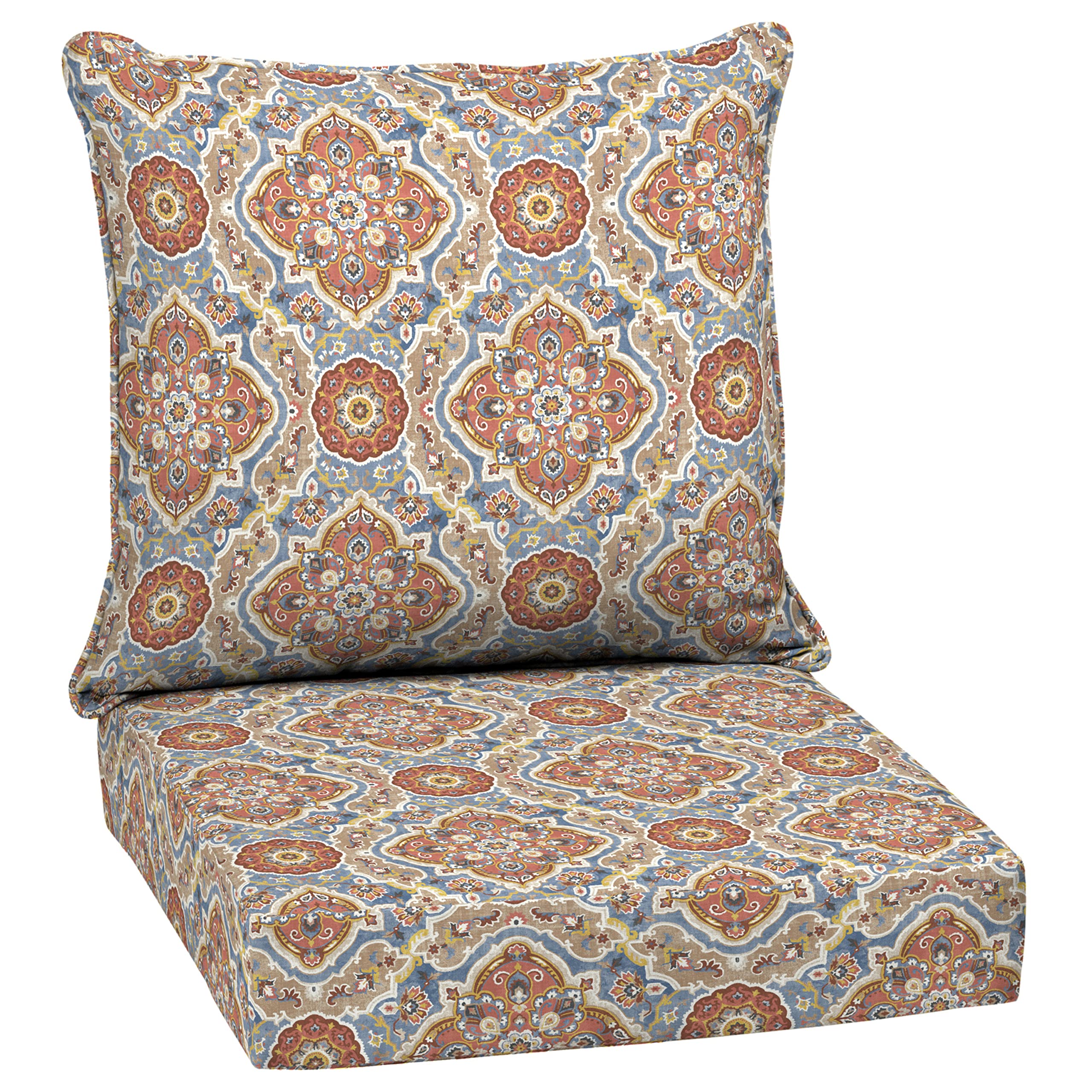Arden Outdoor Deep Seat Cushion Set, 24 in x 24 in, Weather-Proof, Rain-Proof, Fade Resistant Patio Cushion for Chair, Sofa, and Couch Global Vintage Medallion