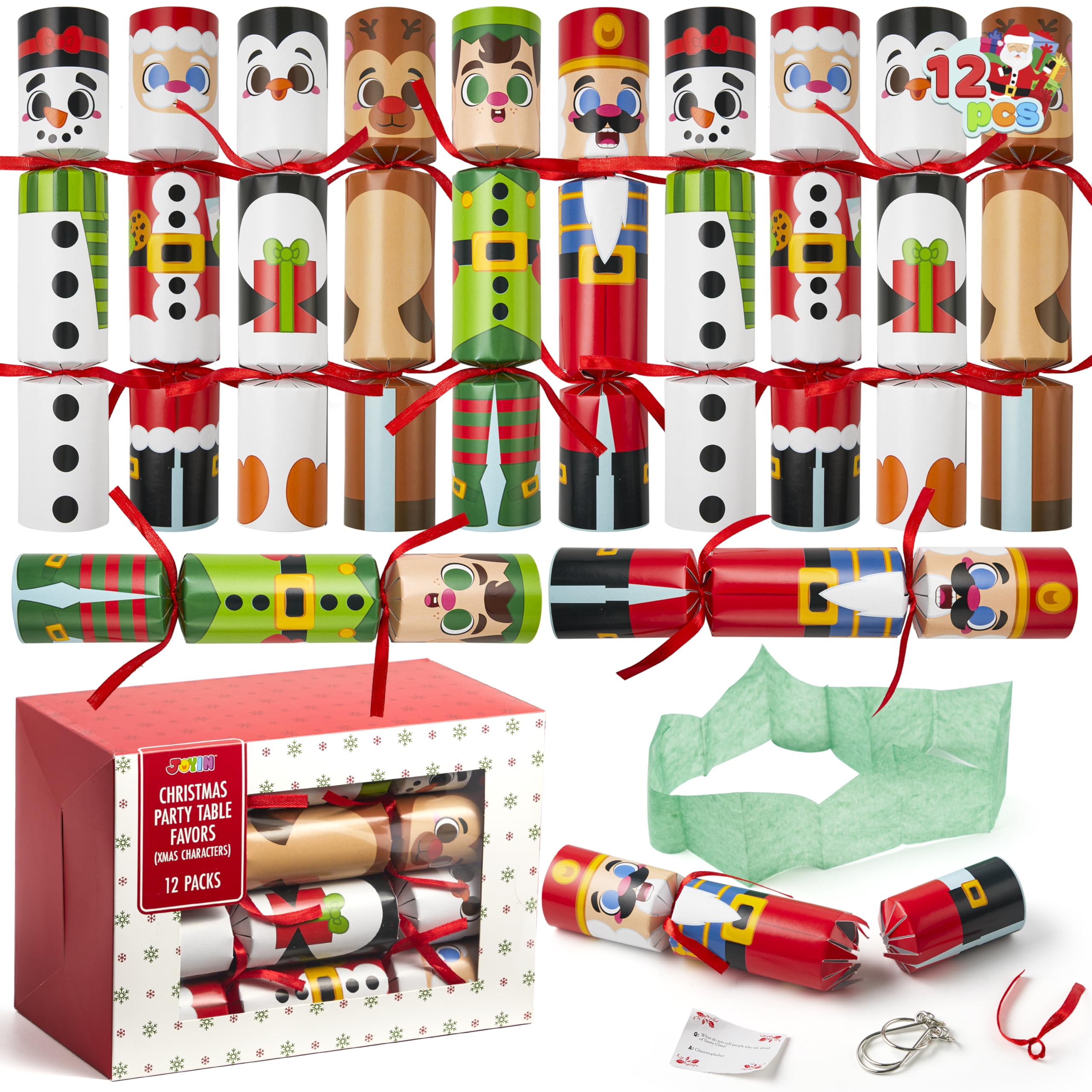 JOYIN 12 Pack Christmas Party Favor Non-Snap Party Table Favors with Christmas Characters Holiday Party Favor Supplies for Kids and Adults, Christmas Parties, Dinners and Holidays