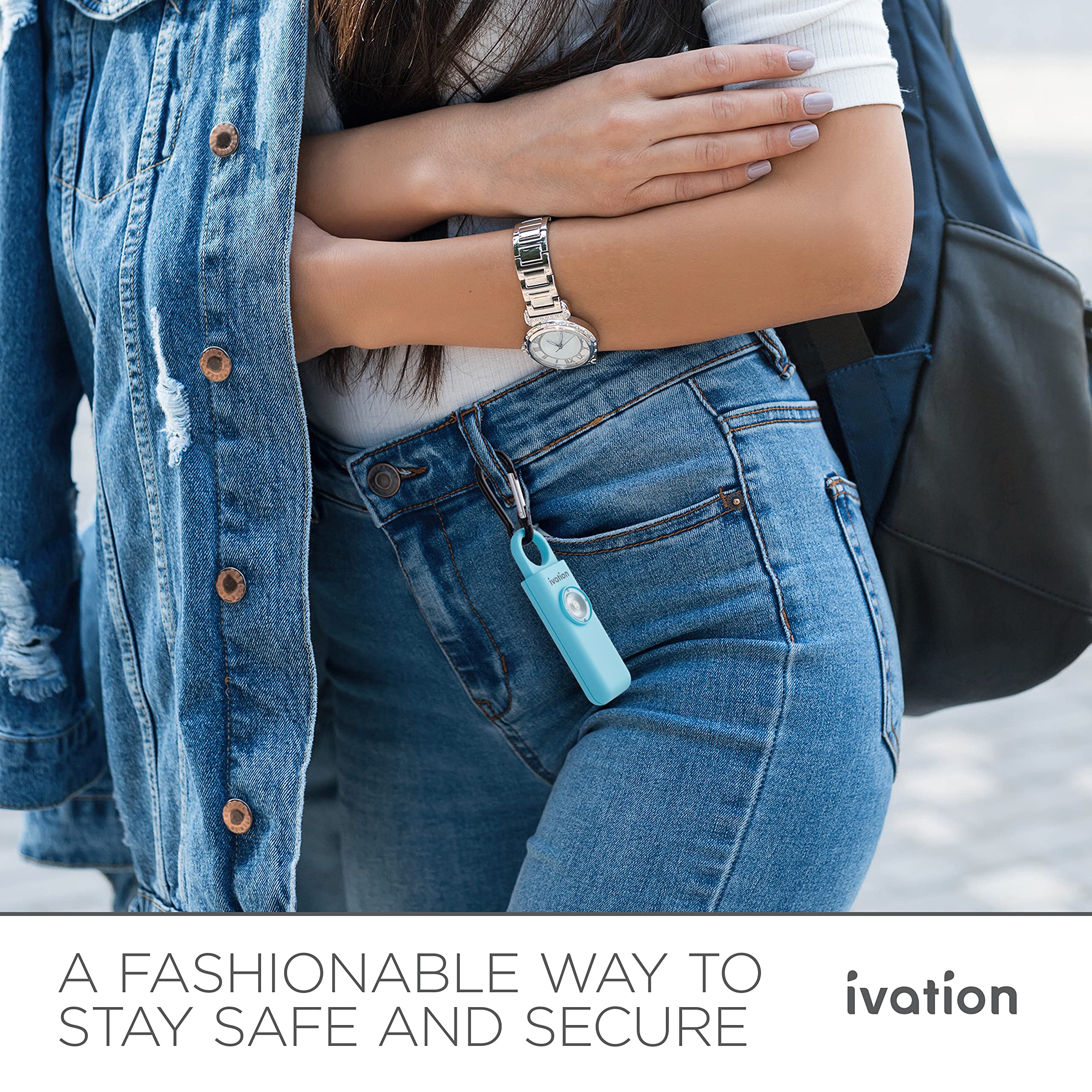 Ivation Personal SOS Alarm Keychain | Self-Defense Safety Siren & LED Panic Strobe Light with Carabiner Clip for Women, Children & Seniors | Pocket Size, Loud 125 dB Sound, Air Travel Friendly